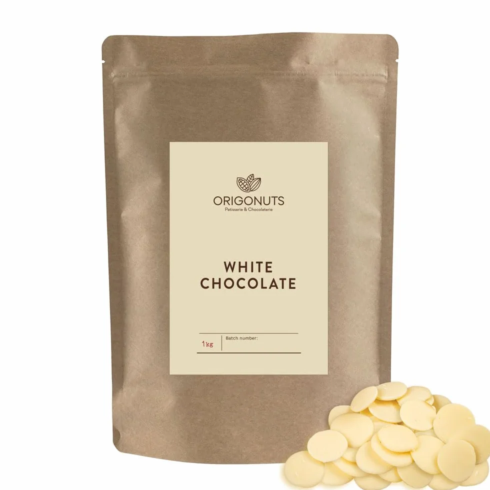 ORIGONUTS Dropsy Czekoladowe Biała Czekolada do Topienia 1kg do Fontanny Czekoladowej Fondue