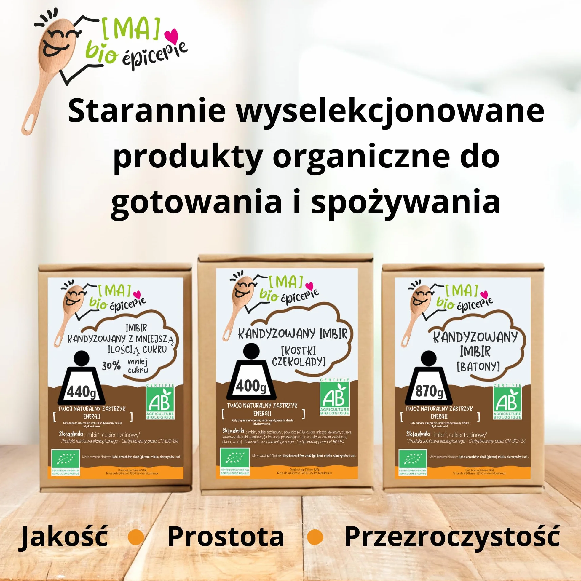 Kandyzowany imbir bio słupki 940g Certyfikat Bio