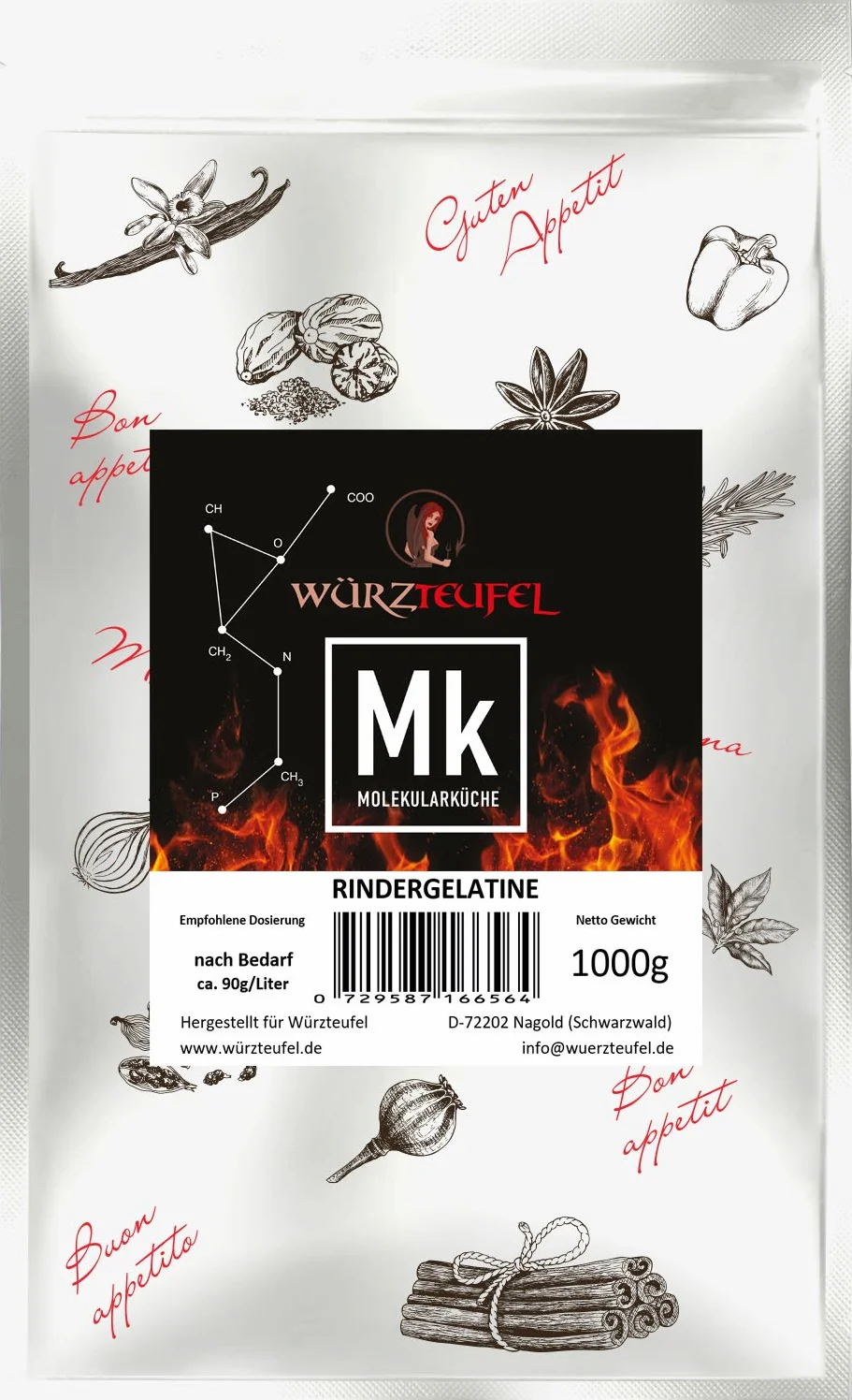 Żelatyna wołowa 220 Bloom, czysta galaretka w proszku, rozpuszczalny na zimno, 1000 g