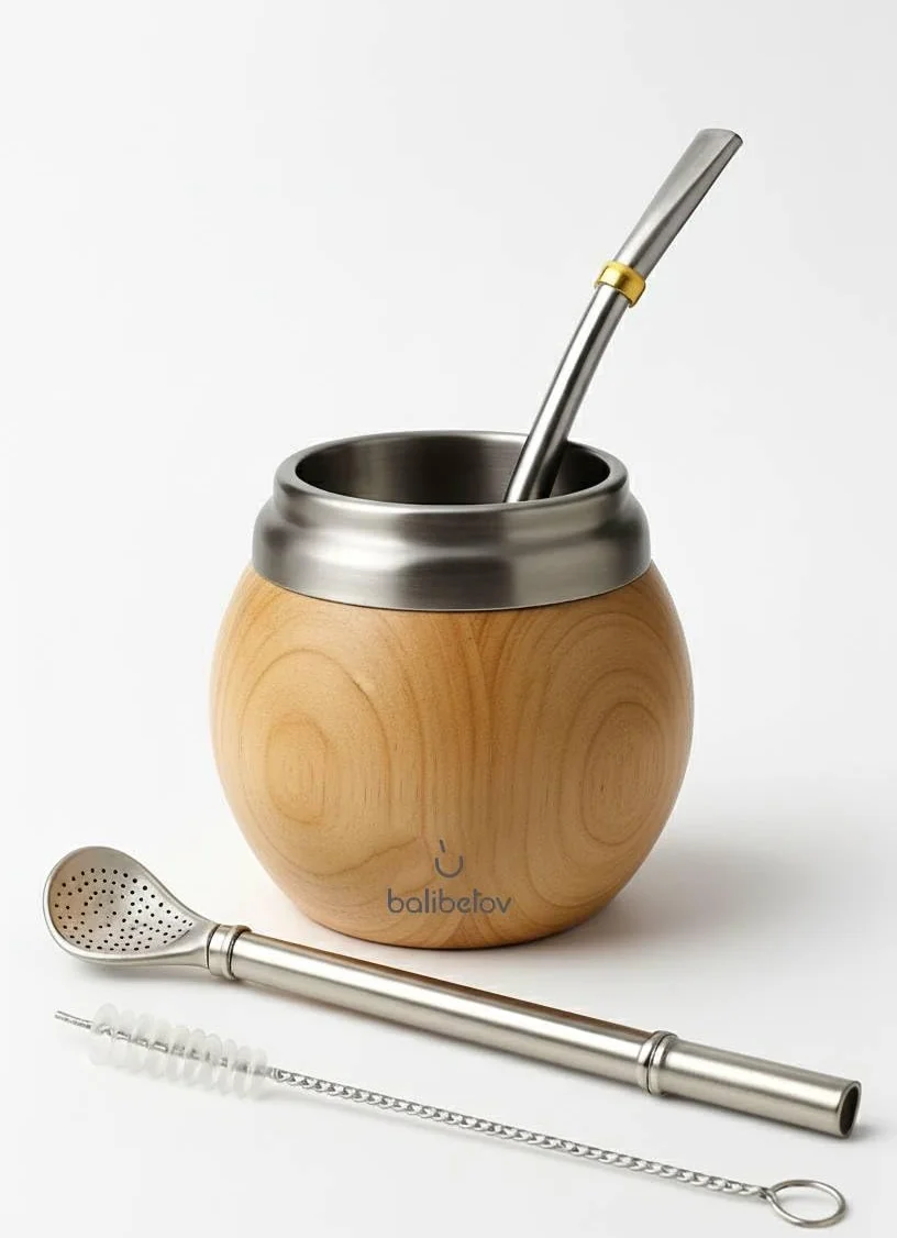 BALIBETOV Zestaw Yerba Mate – zawiera tykwę i bombilli Yerba Mate – zestaw ze stali nierdzewnej z podwójną ścianką termiczną i słomką – łatwy do czyszczenia i konserwacji