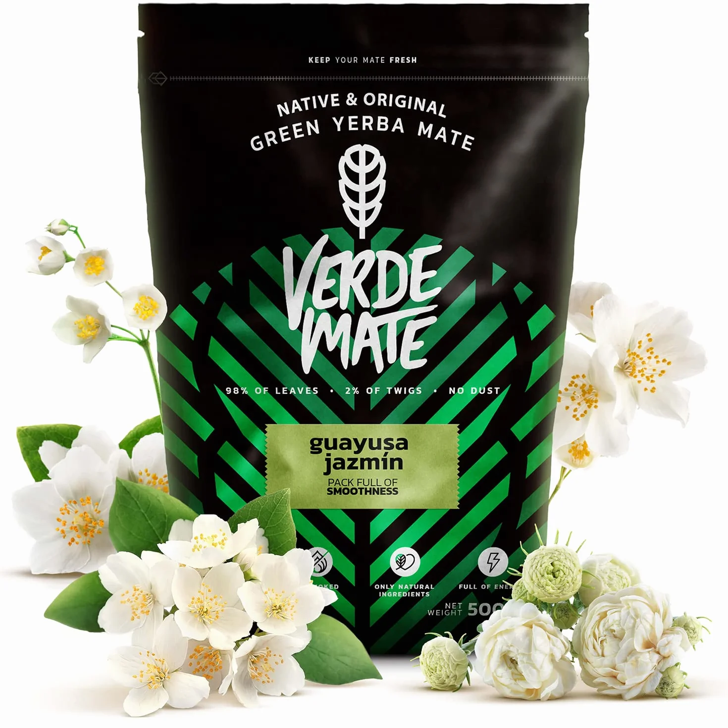 Verde Mate Green Guayusa Jazmín 0,5 kg | Wyjątkowa yerba mate z guayusą i jaśminem 500 g | Podwójna moc pobudzenia | Delikatna w smaku | Jedyna taka herbata yerba mate z Brazylii