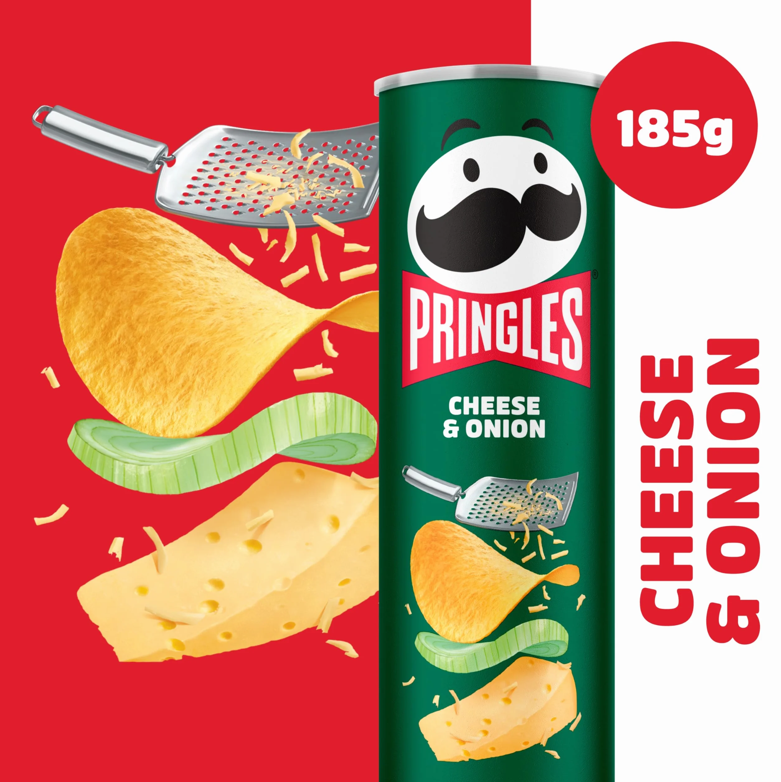 Pringles Cheese & Onion | chipsy o smaku sera, pojedyncze opakowanie (1 x 185 g)
