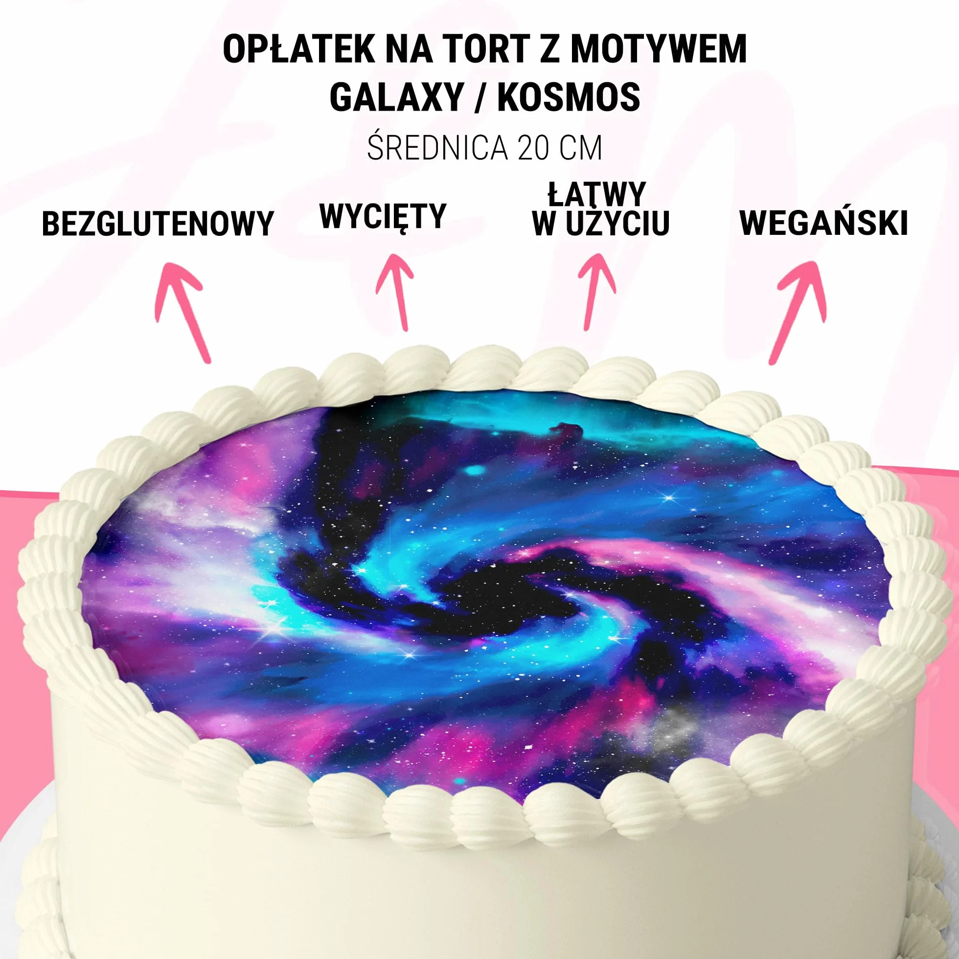 J&M DECO Opłatek na tort Kosmos Galaxy Ø20 cm – jadalna dekoracja urodzinowa z motywem kosmicznym – topper tortowy dla dzieci – bezglutenowy i wegański
