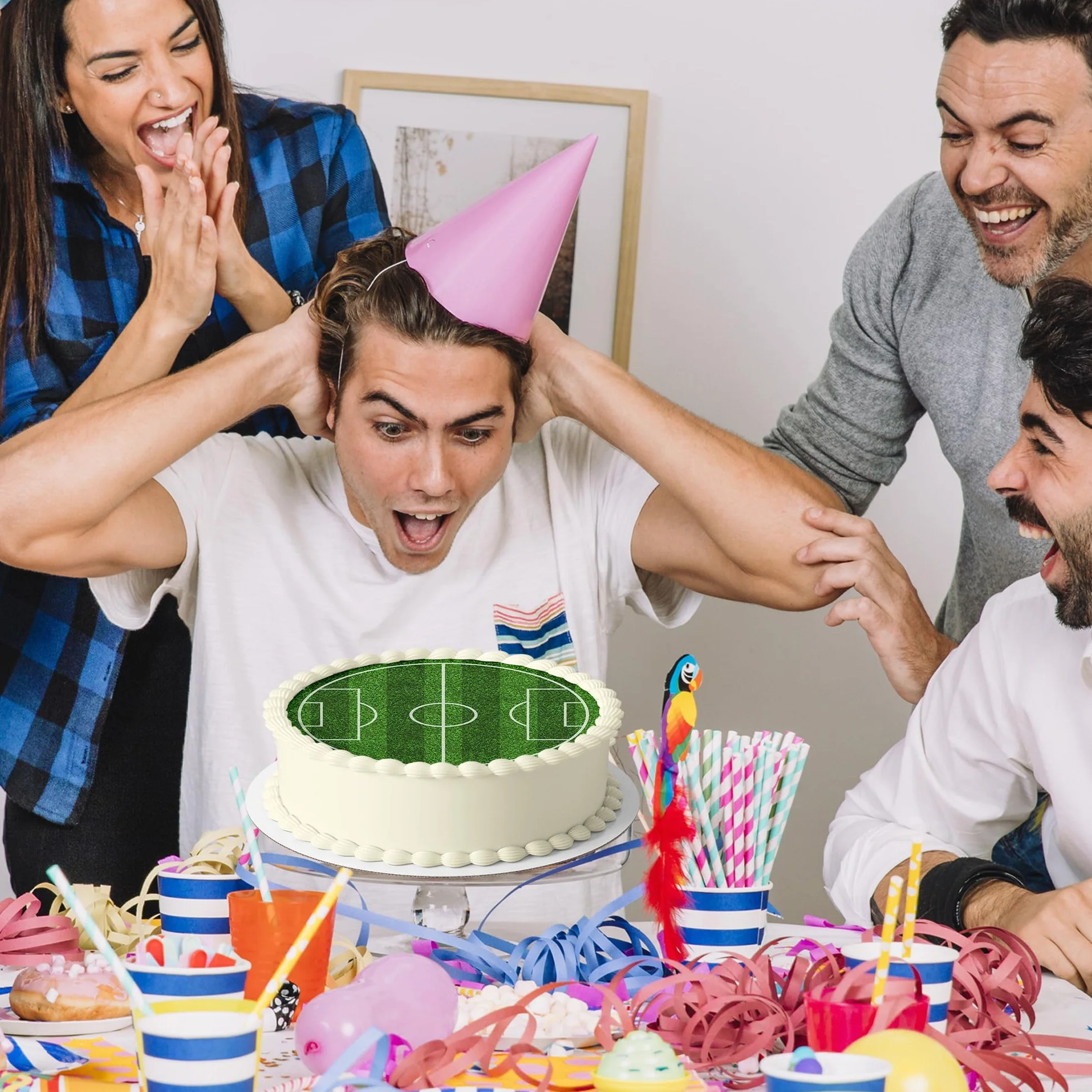 J&M DECO Opłatek na tort Boisko Piłkarskie Gamer Ø20 cm – jadalna dekoracja urodzinowa dla dzieci – topper tortowy futbol – bezglutenowy i wegański
