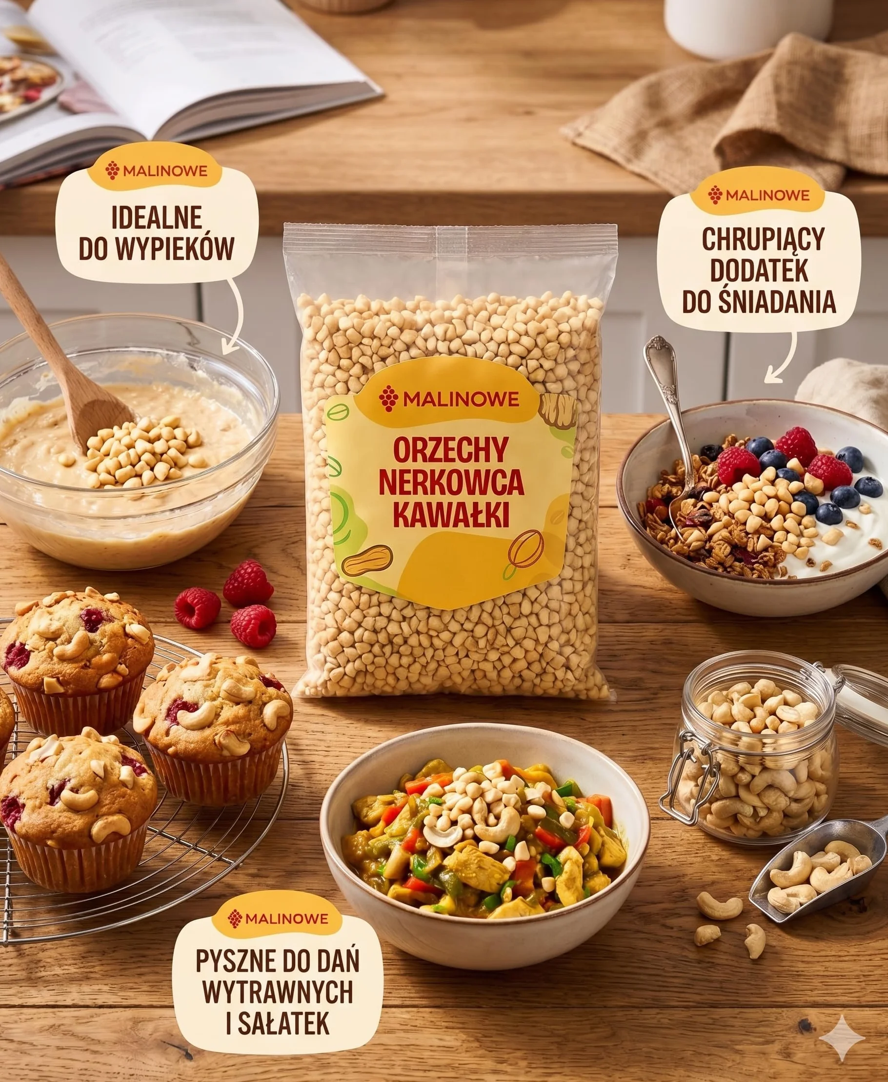 Malinowe ORZECHY NERKOWCA KAWAŁKI 1kg Naturalne Nerkowce