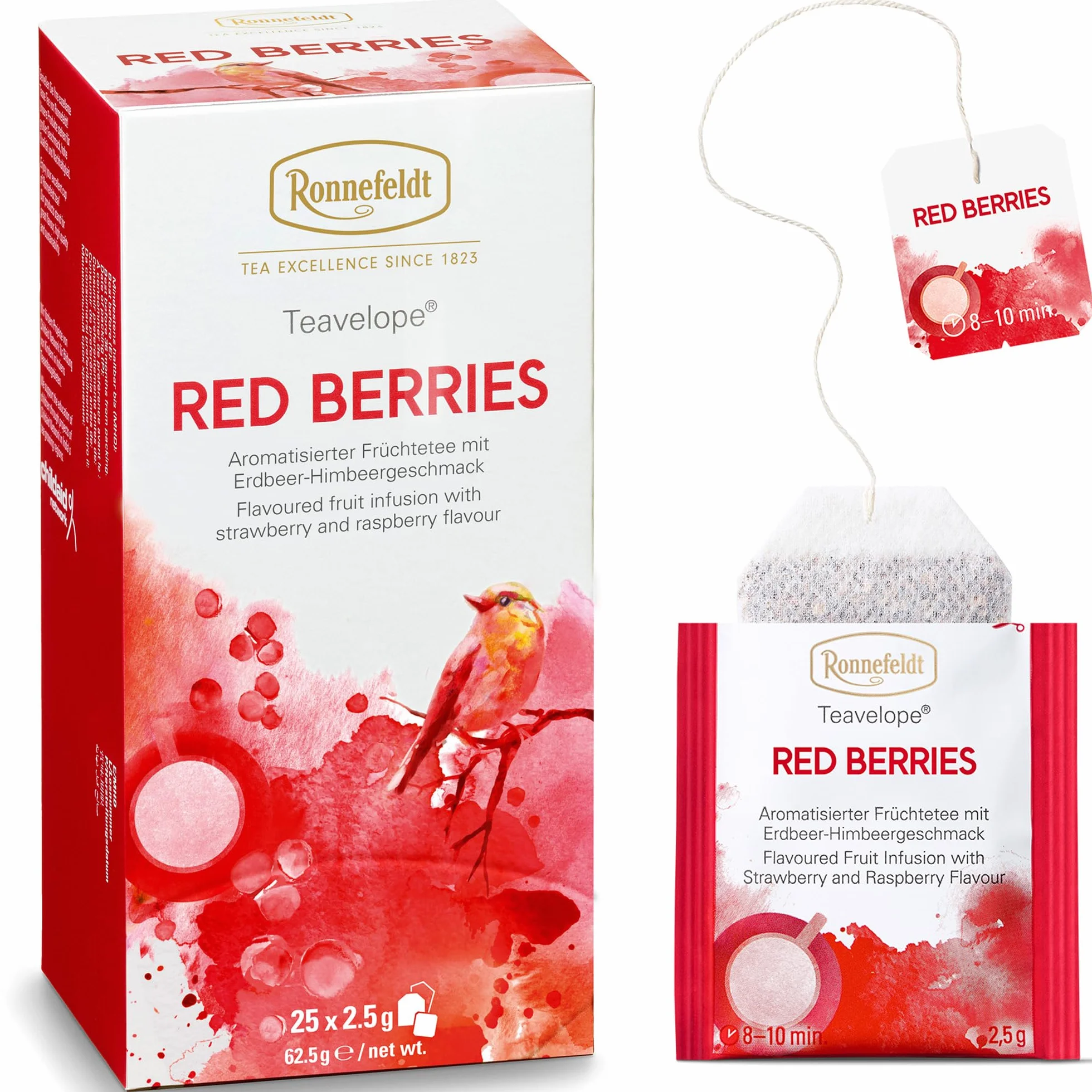 Ronnefeldt Teavelope "Red Berries" – herbata owocowa o smaku truskawkowo-malinowym, 25 torebek herbaty, 62,5 g