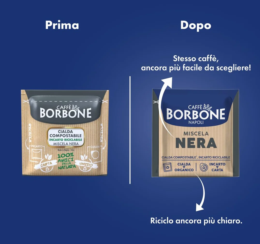Caffè Borbone Kompostowalna Kapsułka do Kawy Mieszanka Czarna 150 Saszetek Kompatybilne z Systemem ESE 44 mm