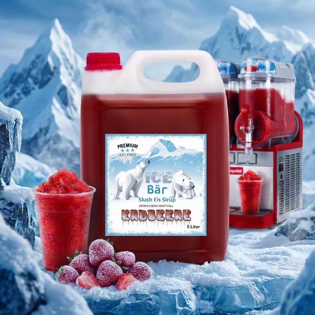 ICE BĘR Slush Syrup 12 odmian owocowych 5 litrów koncentratu BEZ AZO | smak truskawkowy | Slushy Maker Ice for Ice Cream Maker Syrup Maszyna do napojów