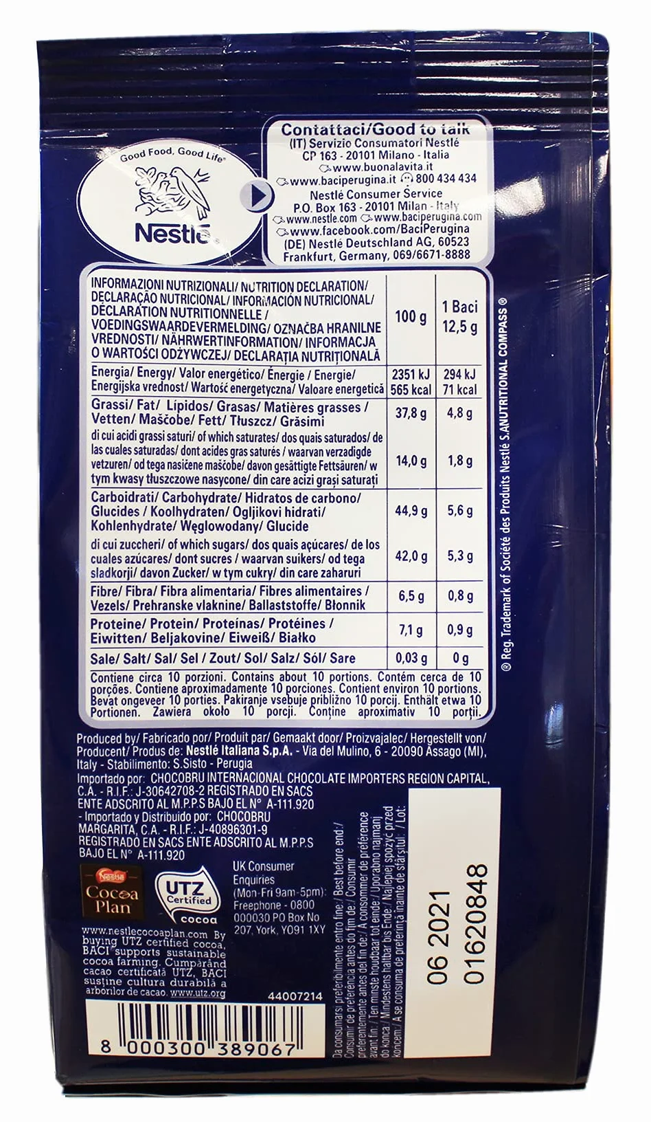 CHOCOLATE BACI PERUGINA ORIGINAL DARK CLASSICO FONDENTE LUISA 125 G