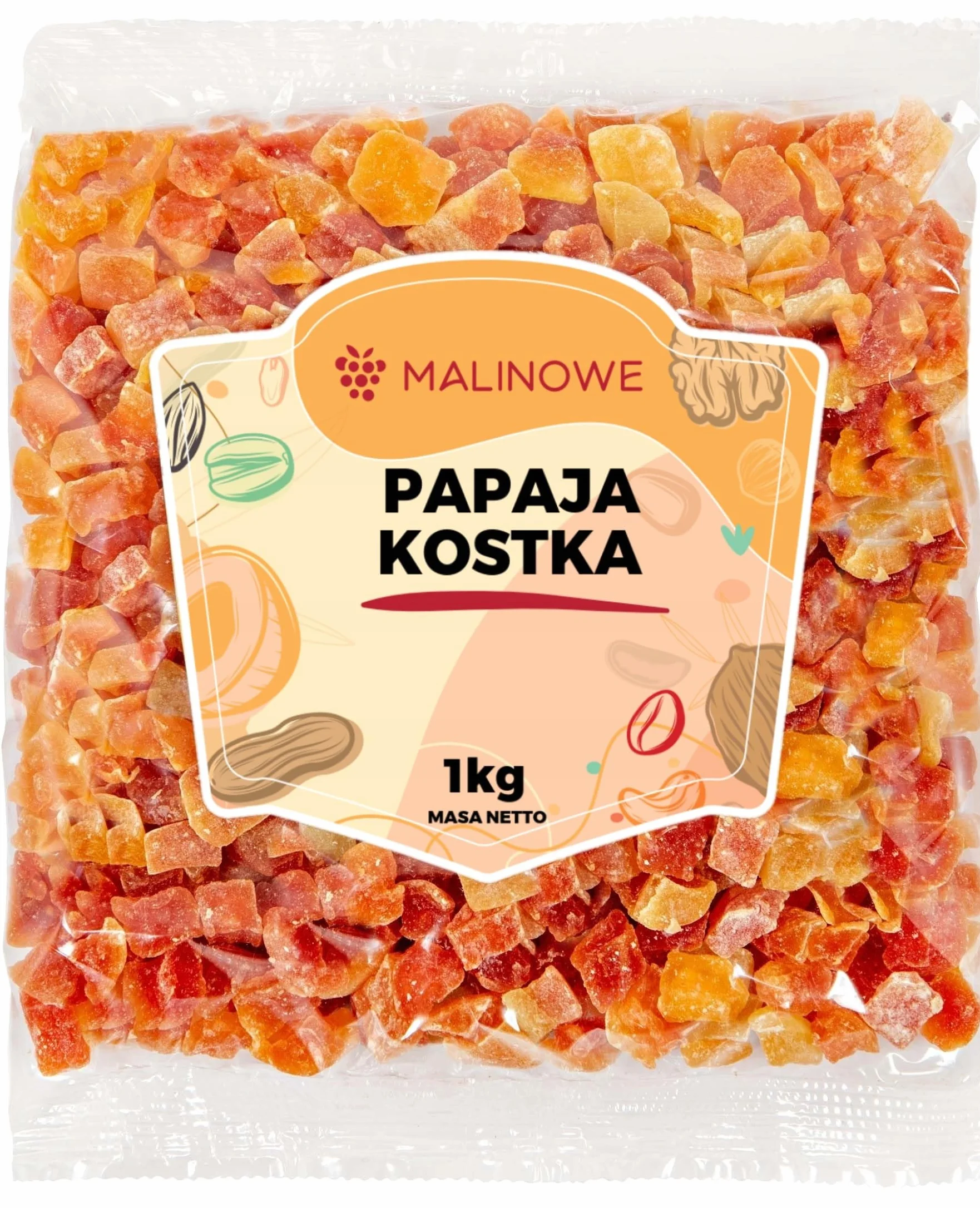 Malinowe PAPAJA KOSTKA 1kg Kandyzowana Naturalna