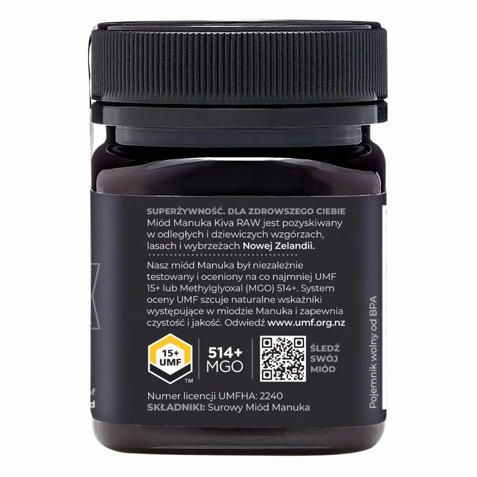 Kiva Surowy Miód Manuka UMF 15+ MGO 514+ 250g Nowa Zelandia