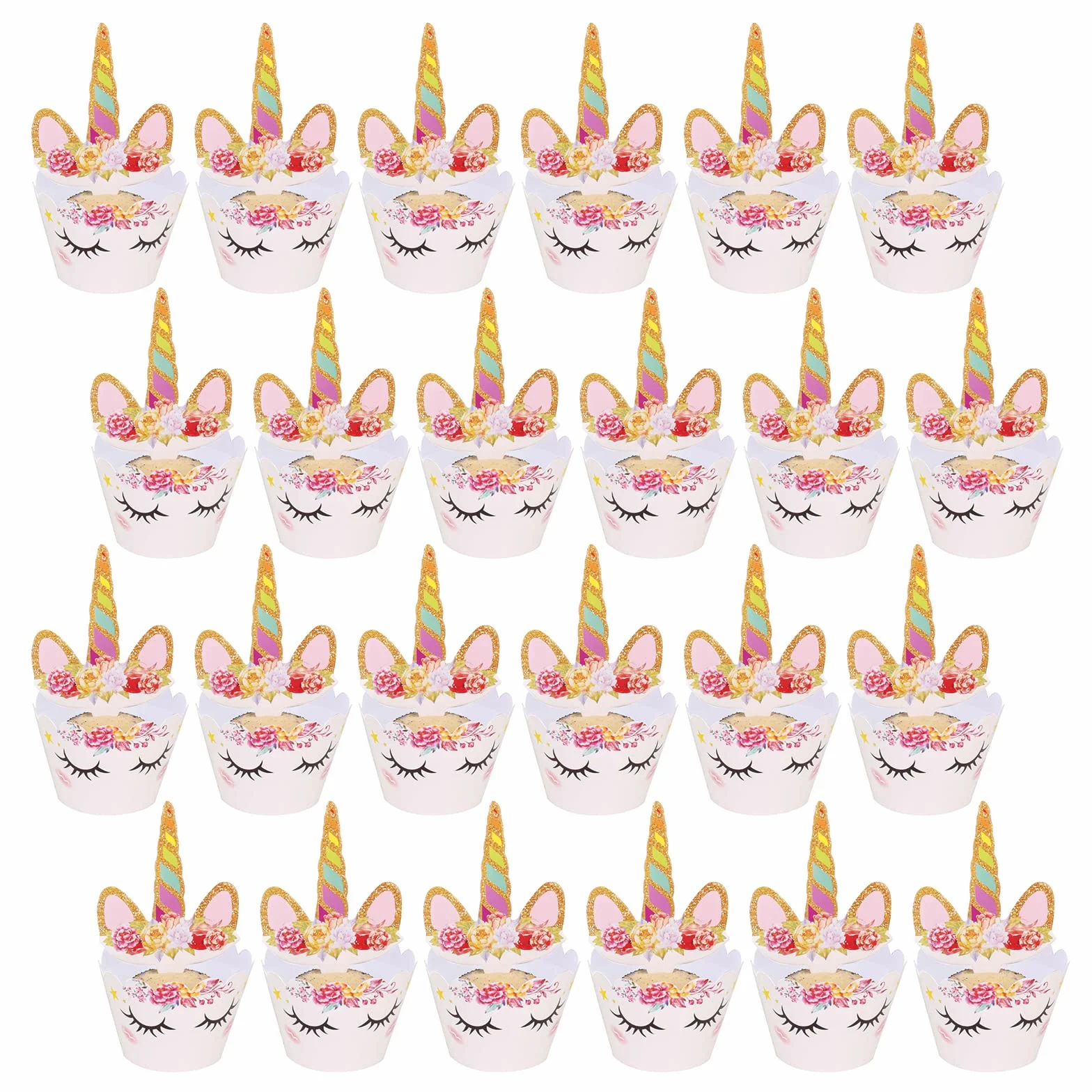Cupcake Topper Wrapper, 24 zestaw Unicorn Cupcake Toppers Cupcake Wraps Dekoracja Ciasto Jednorożec, na Party Supplies Cake Decorations Dzieci Dziewczyny Prezent Urodzinowy