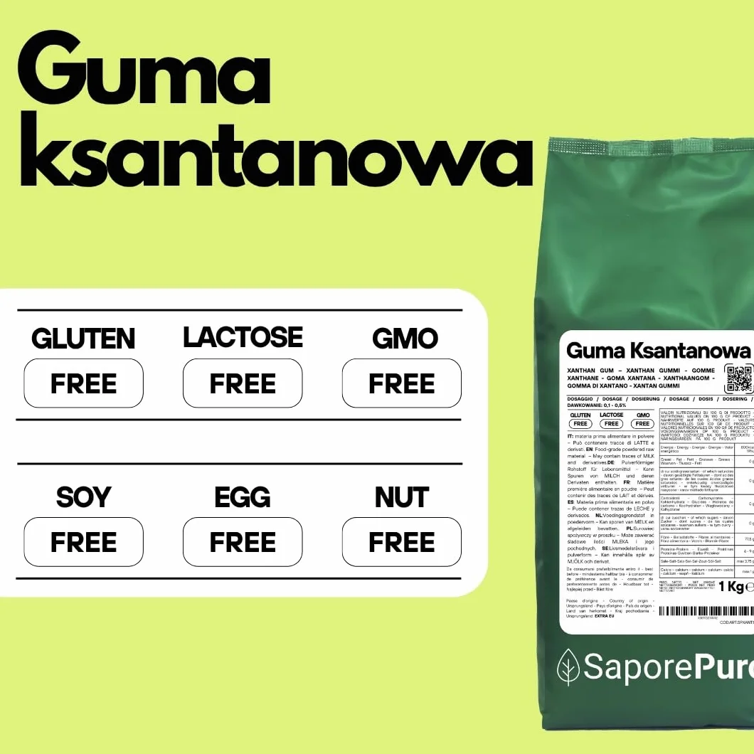 Saporepuro Guma ksantanowa 1 kg – stabilizator, środek wiążący, zagęszczający, idealnie nadaje się do przygotowywania żelów, lodów, słodyczy, kremów, sosów, bez glutenu