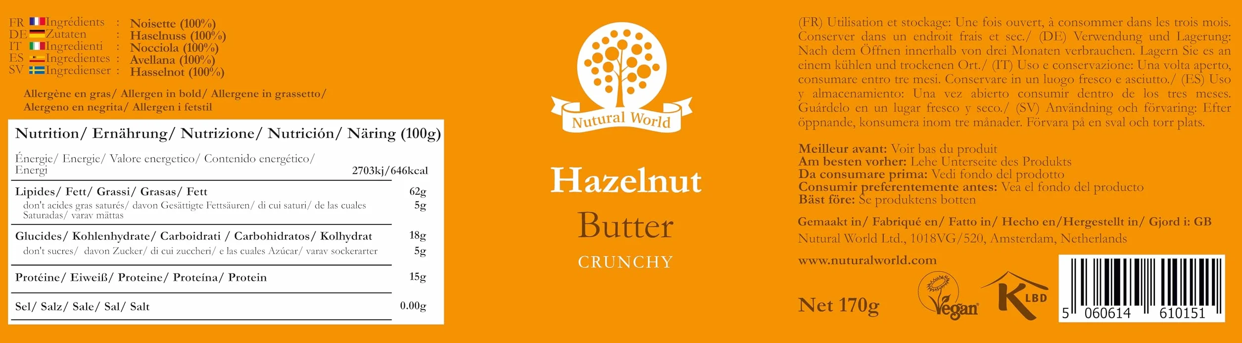 Nutural World - chrupiące masło z orzechów laskowych (170 g)