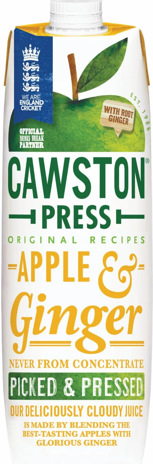 Cawston Press Sok wyciskany z jabłek i imbiru 1 l naturalny wegański bez dodatku cukru 6 szt