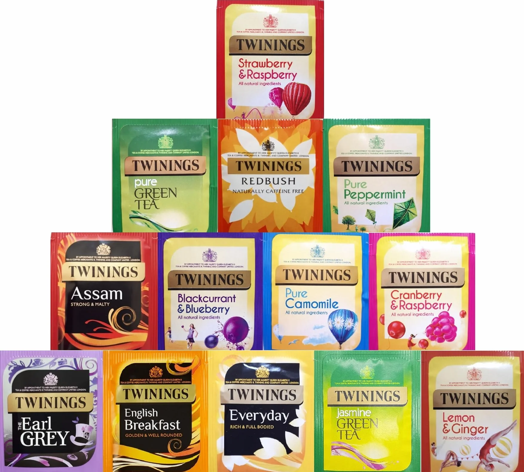 Twinings Torebki do herbaty pojedynczo otulone otagowane klasyczne i smakowe wybory (15 kopert na herbatę)