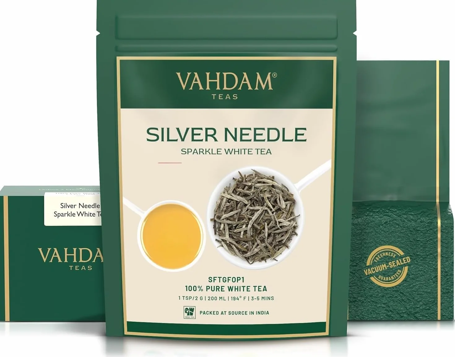 VAHDAM Silver Needle lisci bialej herbaty Loose (25 Cups) | Najzdrowsze herbaty, 100% Natural White Tea Leaves | Potezne antyutleniacze, kofeina Darmowe | Brew jak goraca herbata, Iced Tea lub herbata Kombucha | 50gm