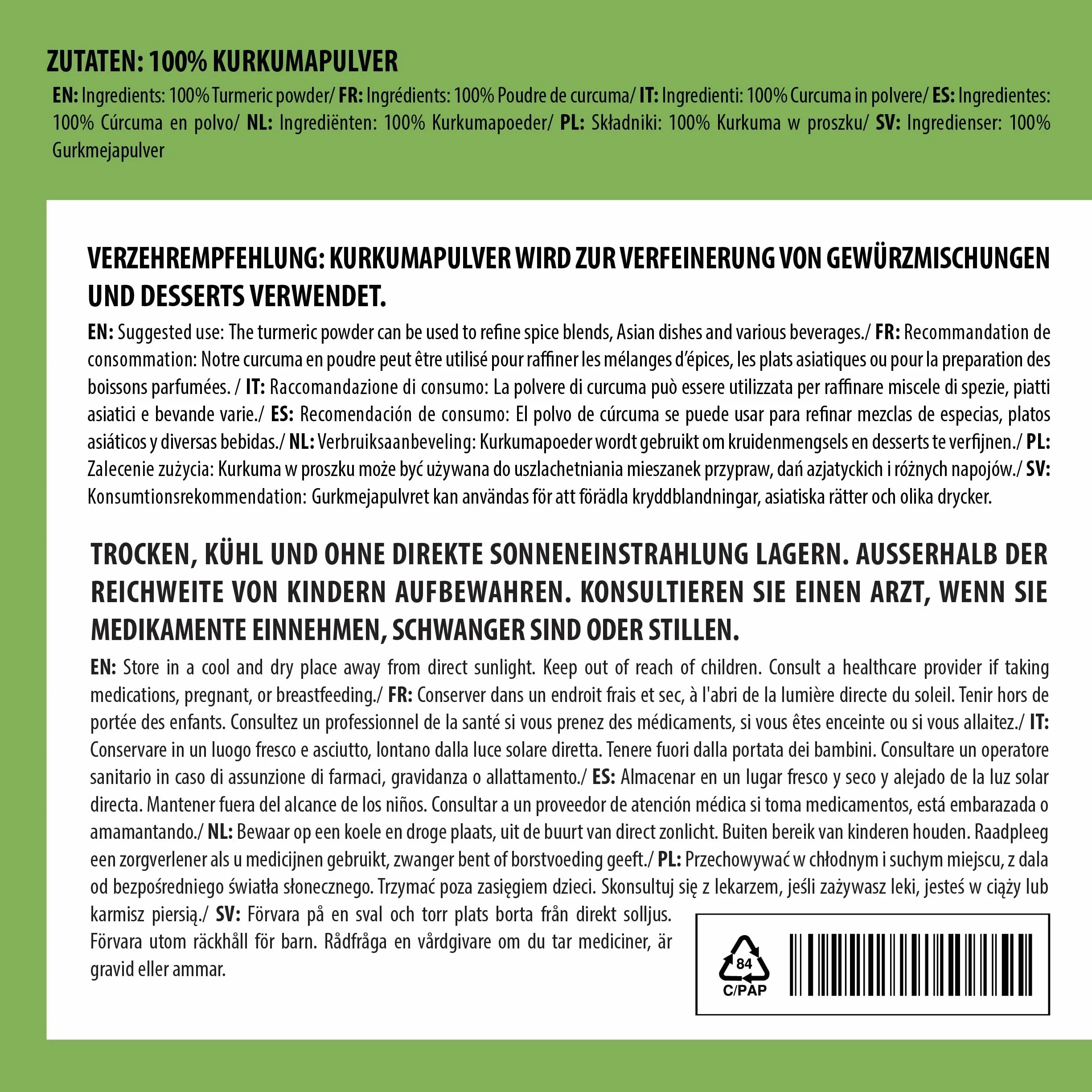 Alpi Nature Proszek z Kurkumy 1kg, Mielony Korzeń Kurkumy do Gotowania i Złotego Mleka