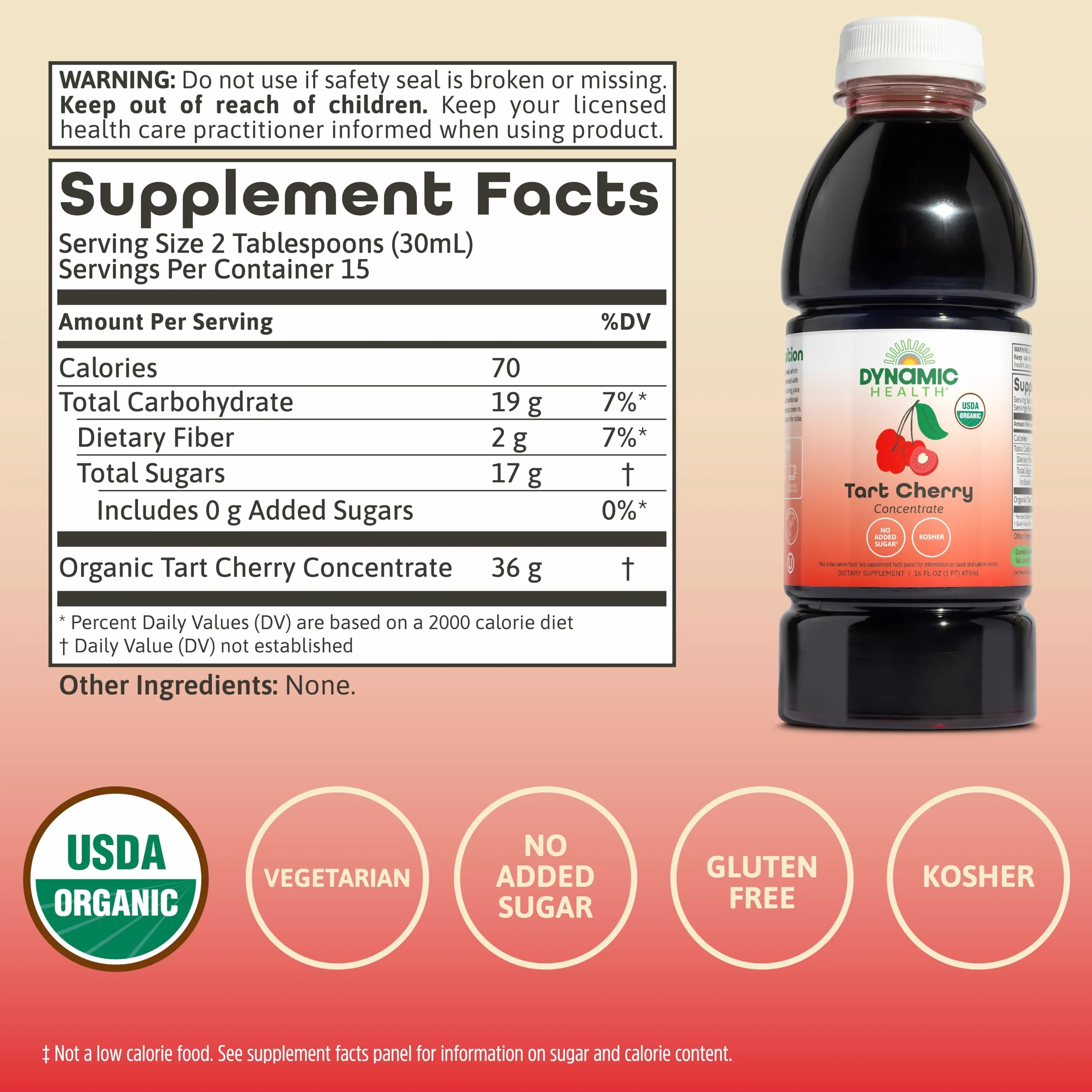 Dynamic Health Certified Organic Tart Cherry Juice Concentrate 16 oz
