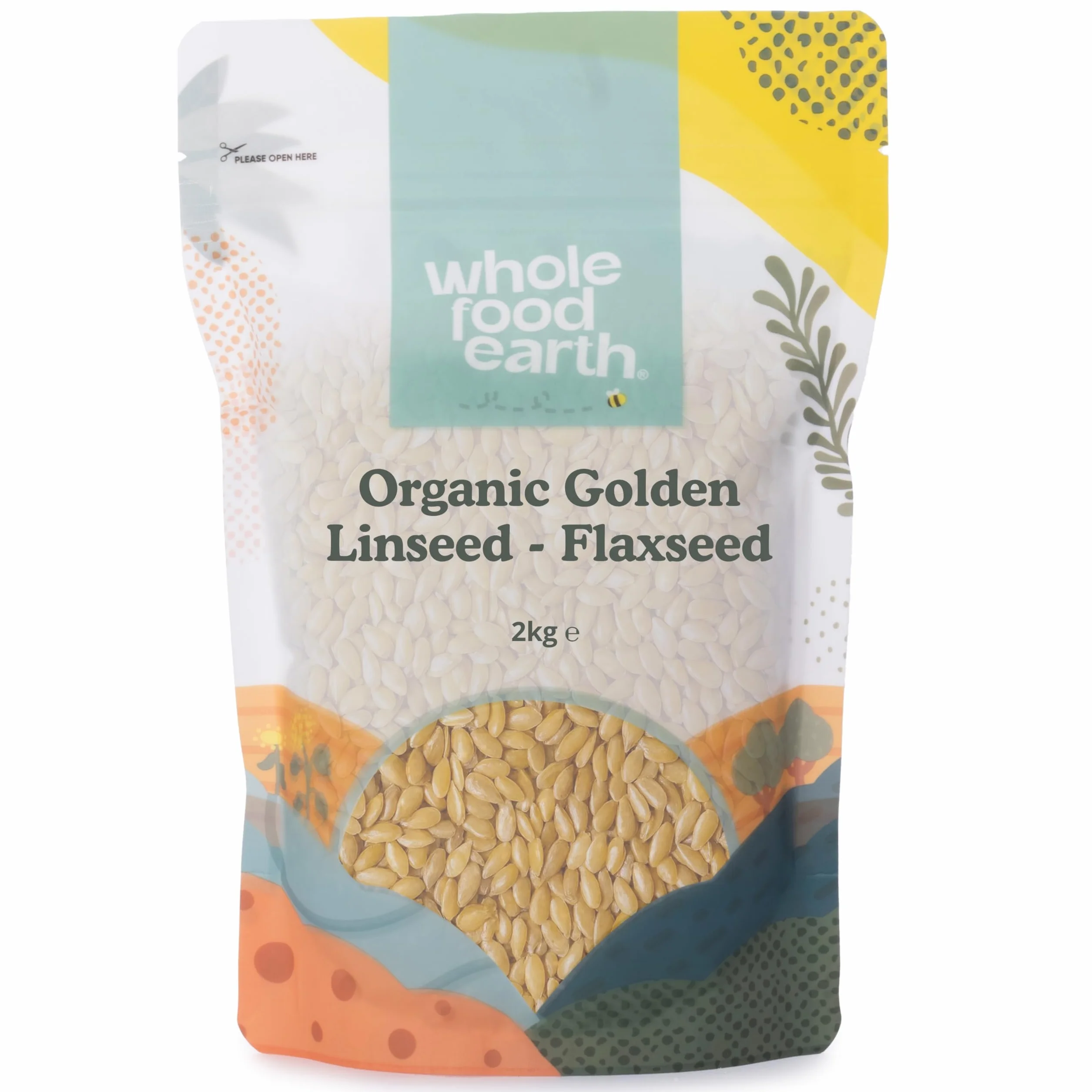Wholefood Earth Ekologiczne Złote Siemię Lniane, Surowe, bez GMO, Wegańskie, o Zawartości Błonnika, Źródło Białka, 2 kg