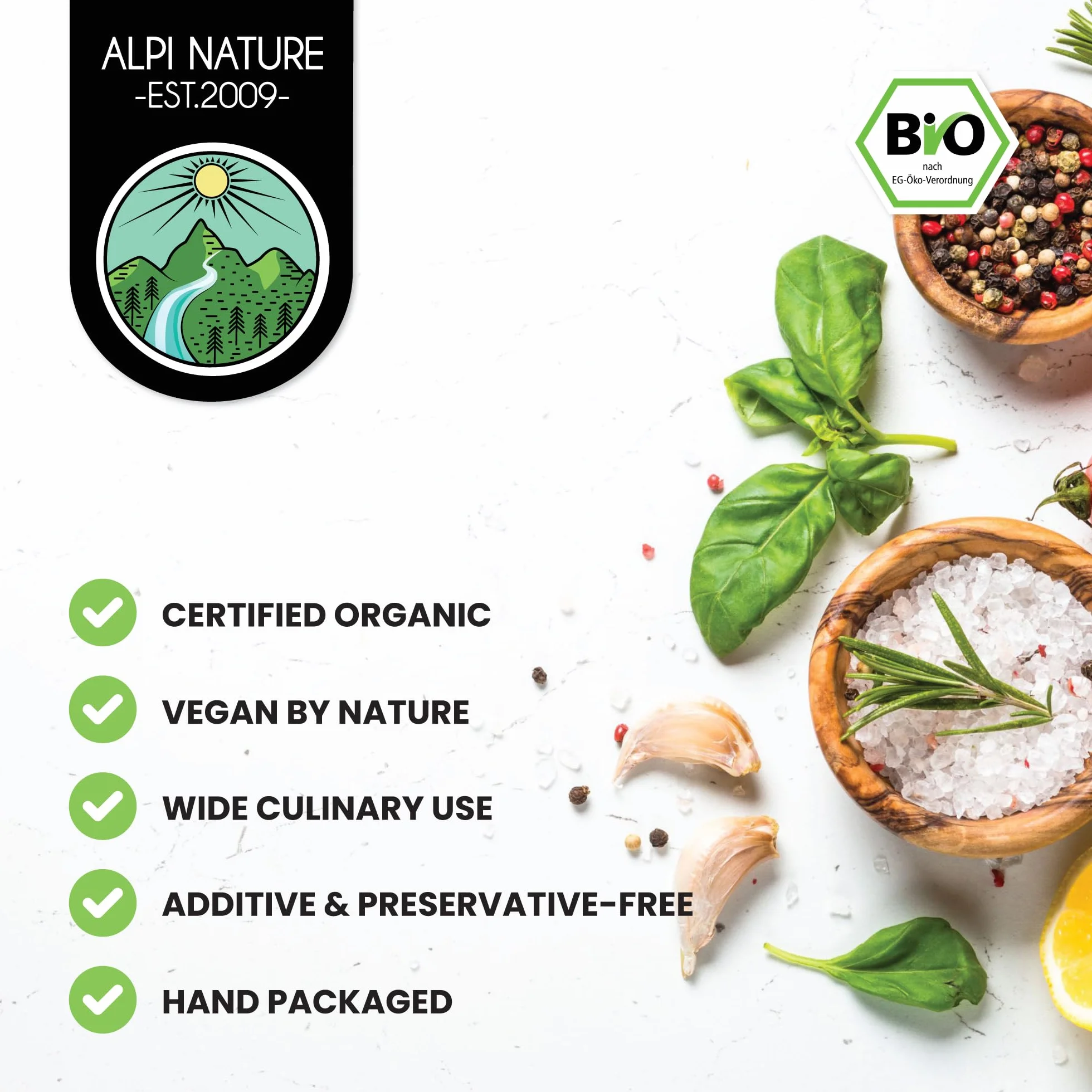 Alpi Nature Bio Majoran Reblelt (250 g) suszone majoran z kontrolowanej uprawy organicznej bez glutenu bez laktozy testu laboratoryjnego wegańskiego 100% naturalnego