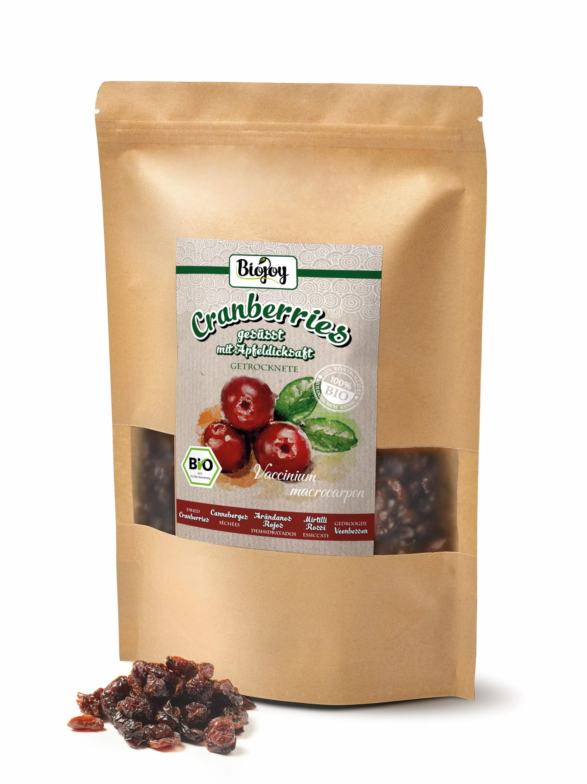 Biojoy Organiczna Żurawina suszona 1 kg słodzona sokiem jabłkowym