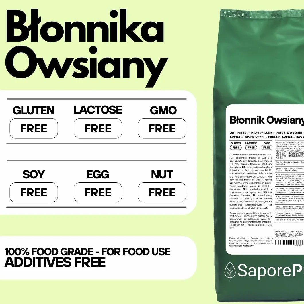 SaporePuro Błonnik Owsiany w proszku - 500 gr - Bezglutenowy - Naturalne źródło błonnika