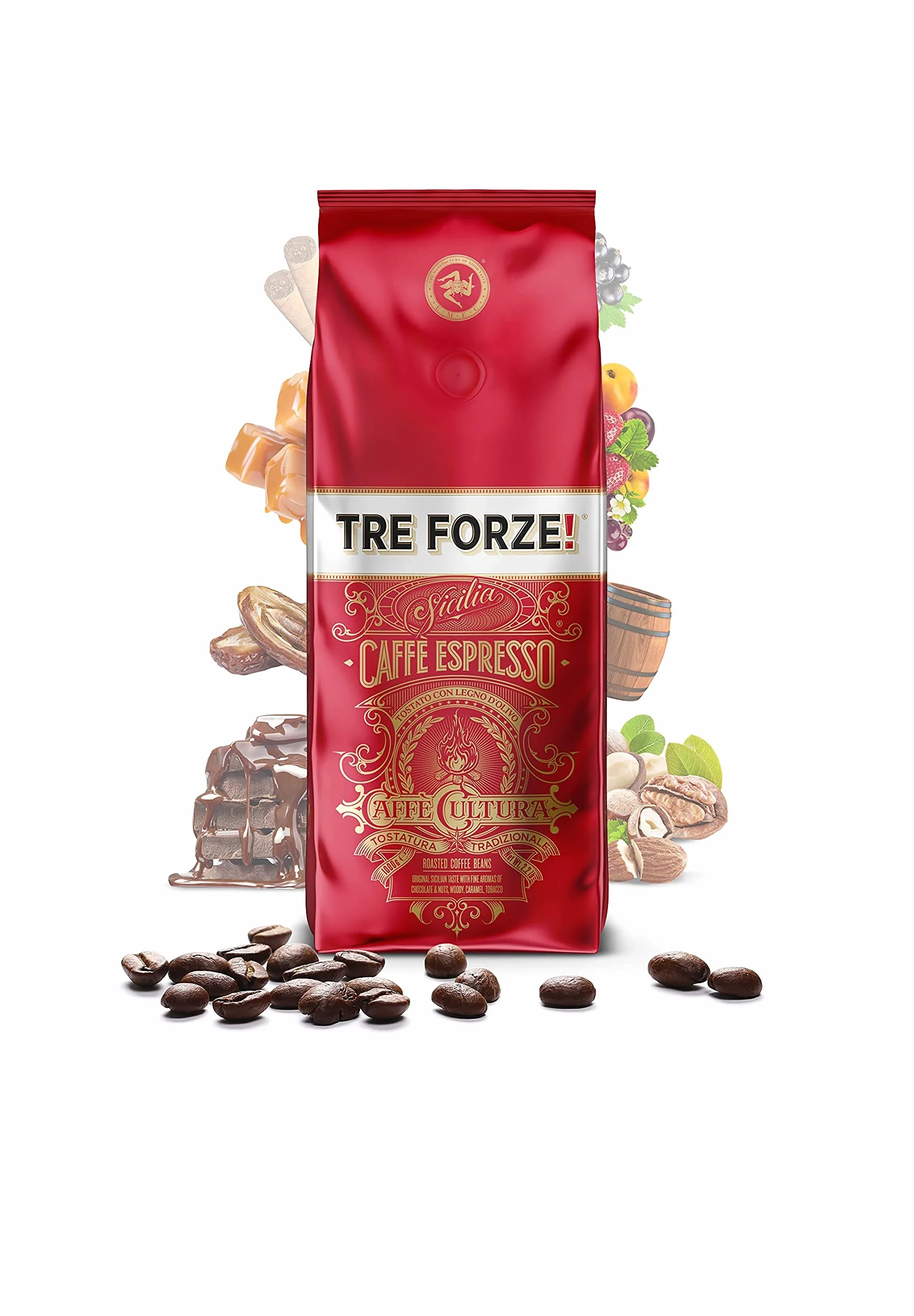 TRE FORZE! Espresso Caffè 1 kg ziaren espresso tradycyjne palenie na ogniu z drewna oliwkowego ręczne wykonanie