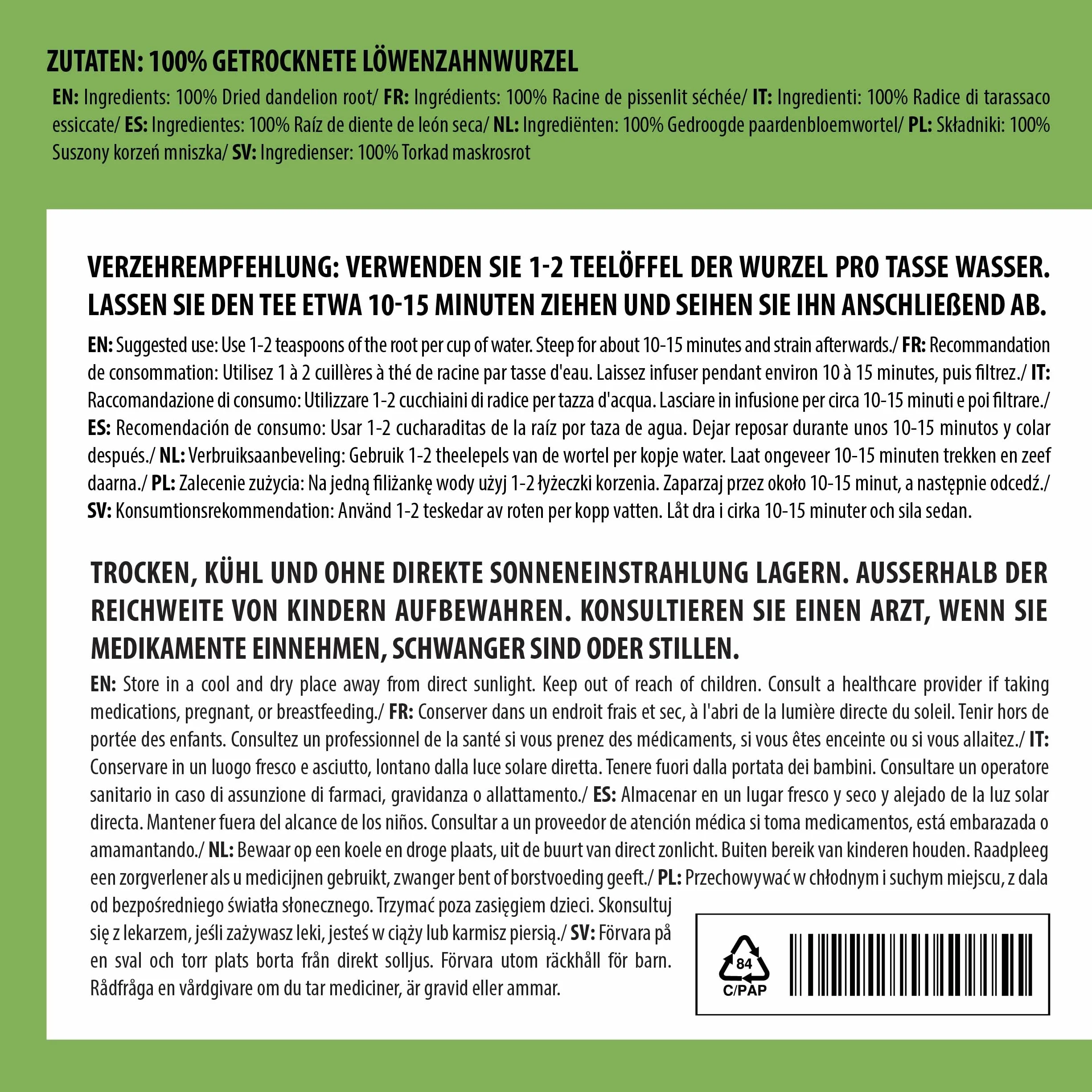 Alpi Nature Herbata z Korzenia Mniszka 250g, Suszone i Cięte Kawałki Korzenia Mniszka, Herbata Liściasta