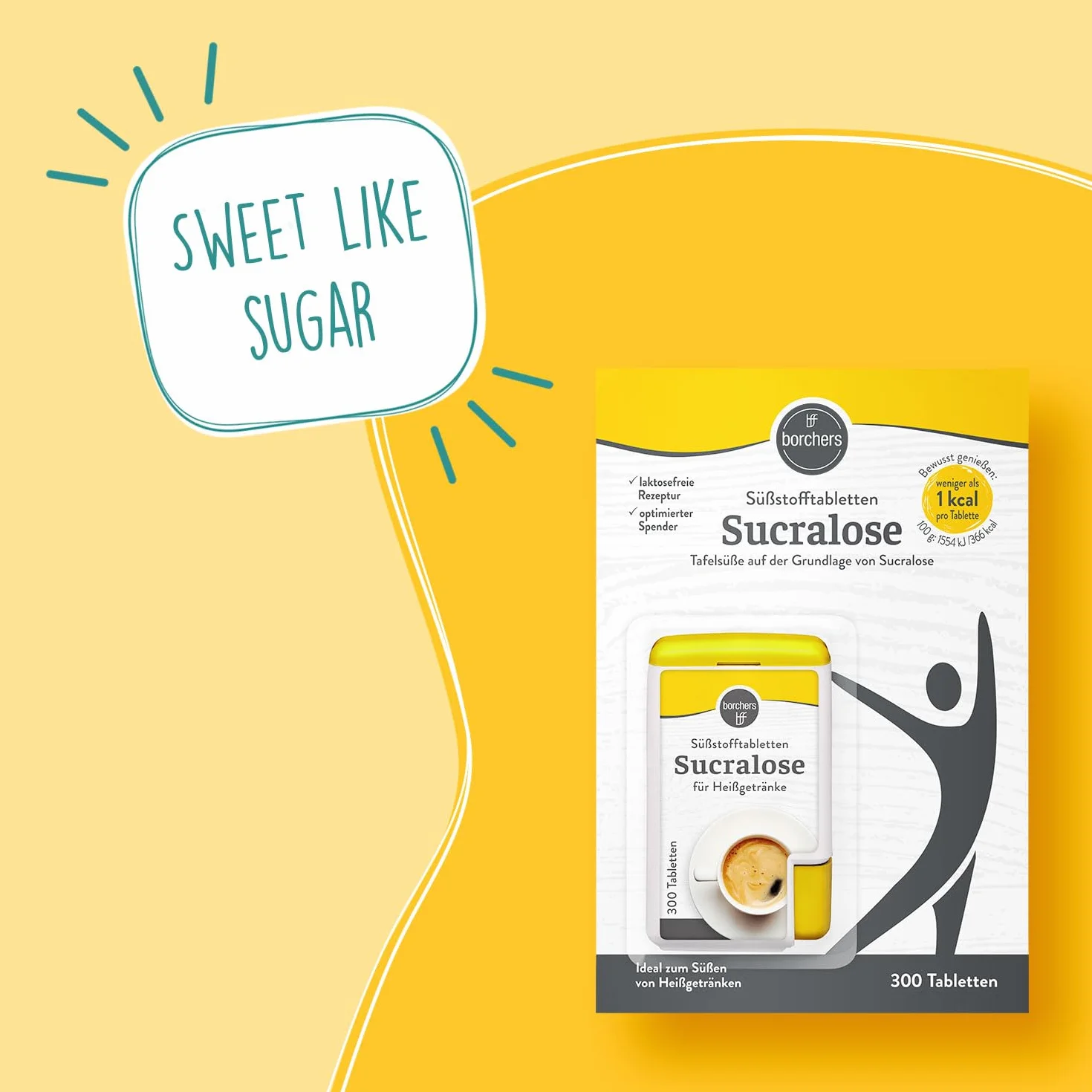 3 x borchers Sucralose tabletki słodkie w dozowniku, słodycze stołowe, do kawy, herbaty i gorących napojów, 3 x 300 tabletek
