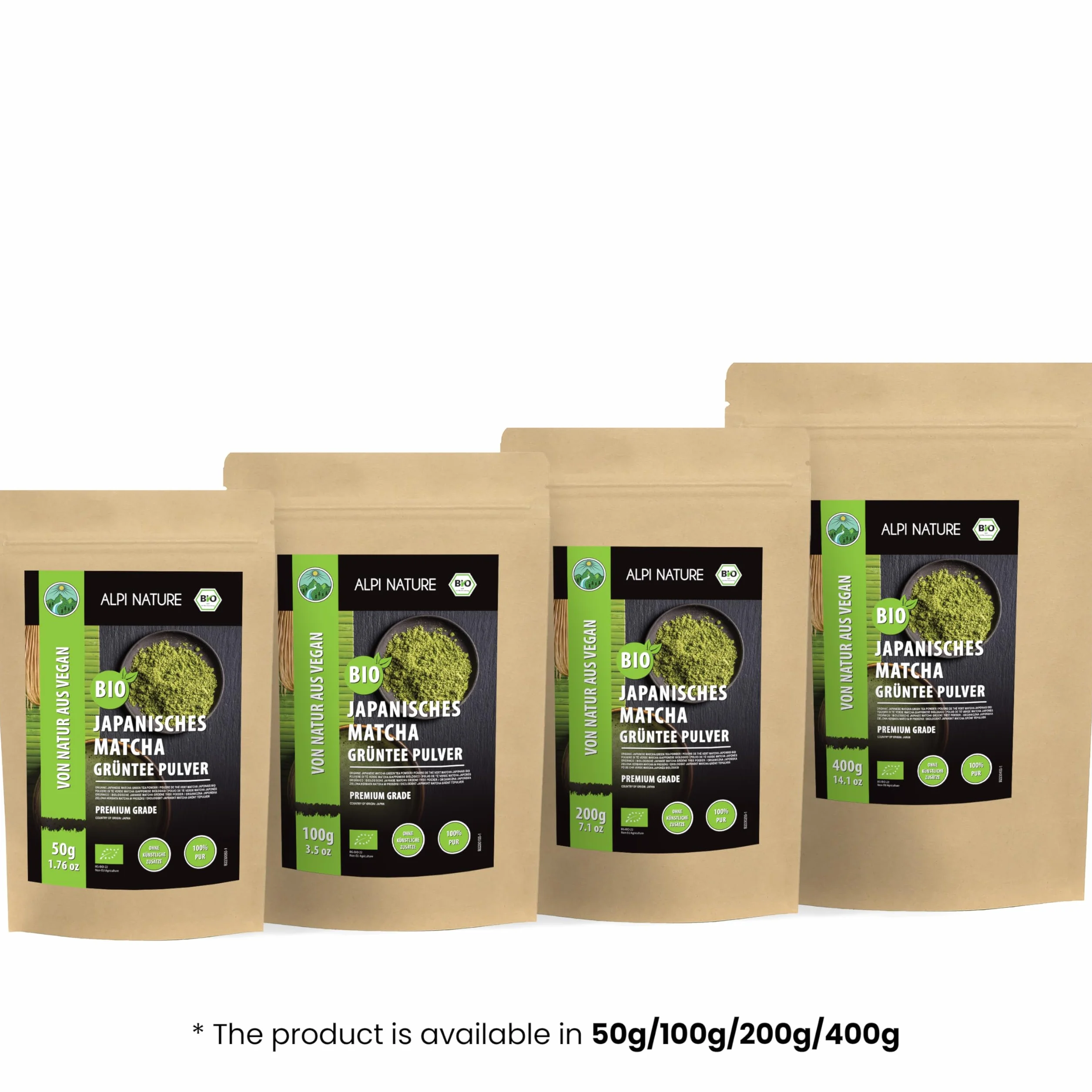 Alpi Nature Ekologiczna Matcha w Proszku 50g, Japońska Zielona Herbata Matcha Klasy Premium, Naturalnie Zawierająca Kofeinę