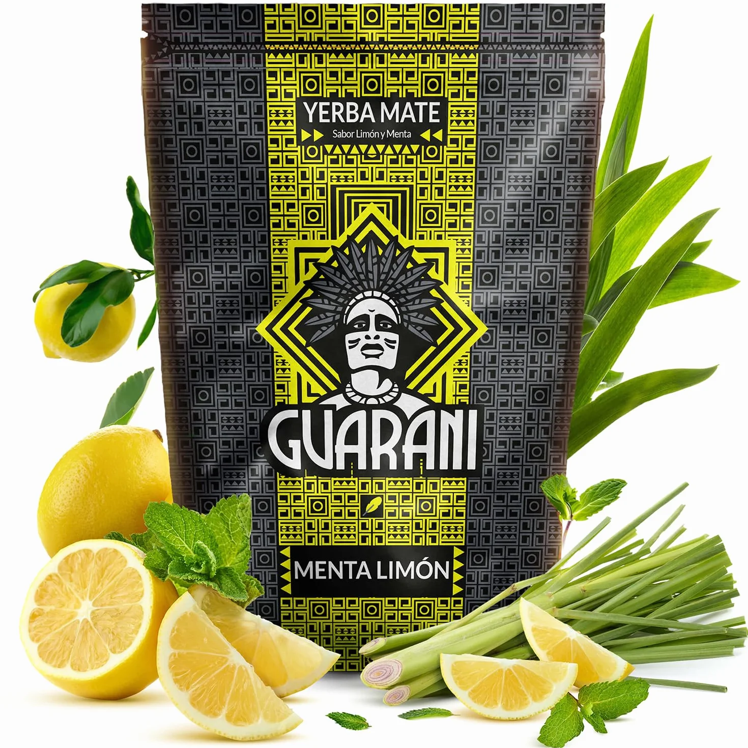 Guarani Menta Limón | Yerba mate miętowo-cytrynowa | Orzeźwiająca | Doskonała na ciepło i na zimno | Herbata yerba mate z Paragwaju (500, 500)