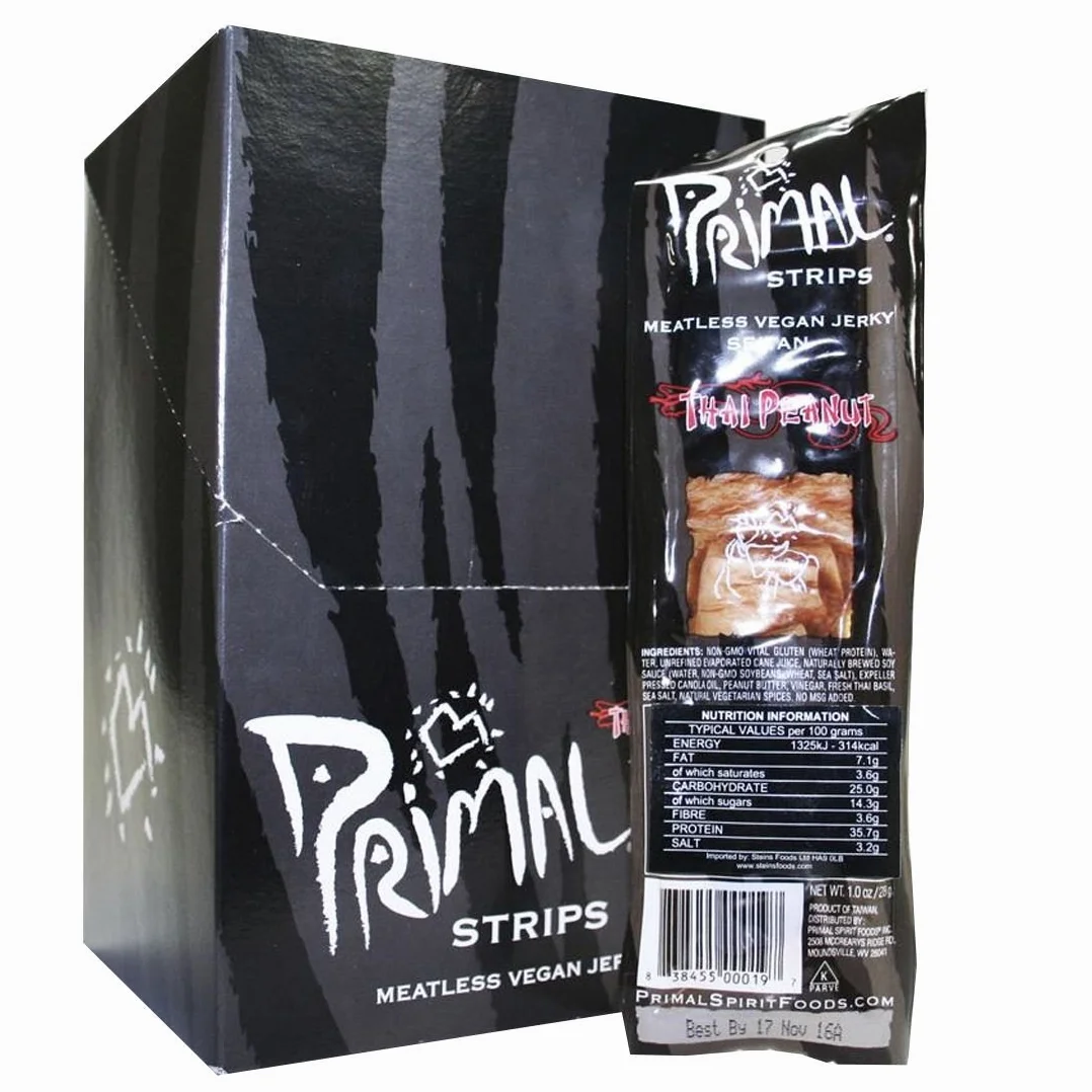 Primal Vegan Jerky | Seitan - tajskie orzeszki ziemne | 4 x 28 g
