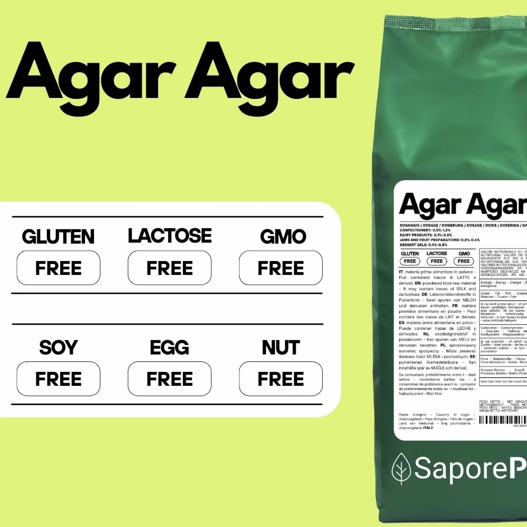 SaporePuro Agar Agar w proszku 1 kg – Naturalny środek żelujący bez glutenu
