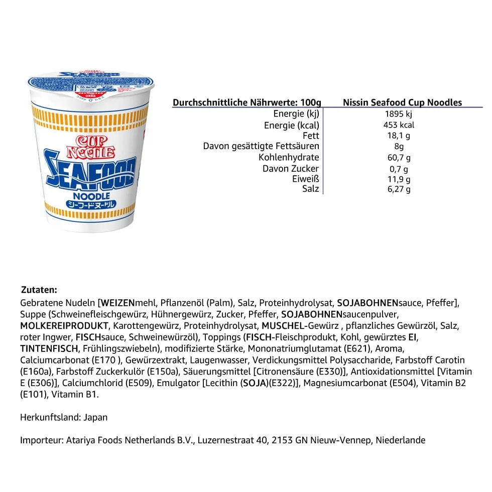 Nissin Cup Noodles Ramen owoce morza zestaw 10 sztuk japoński makaron