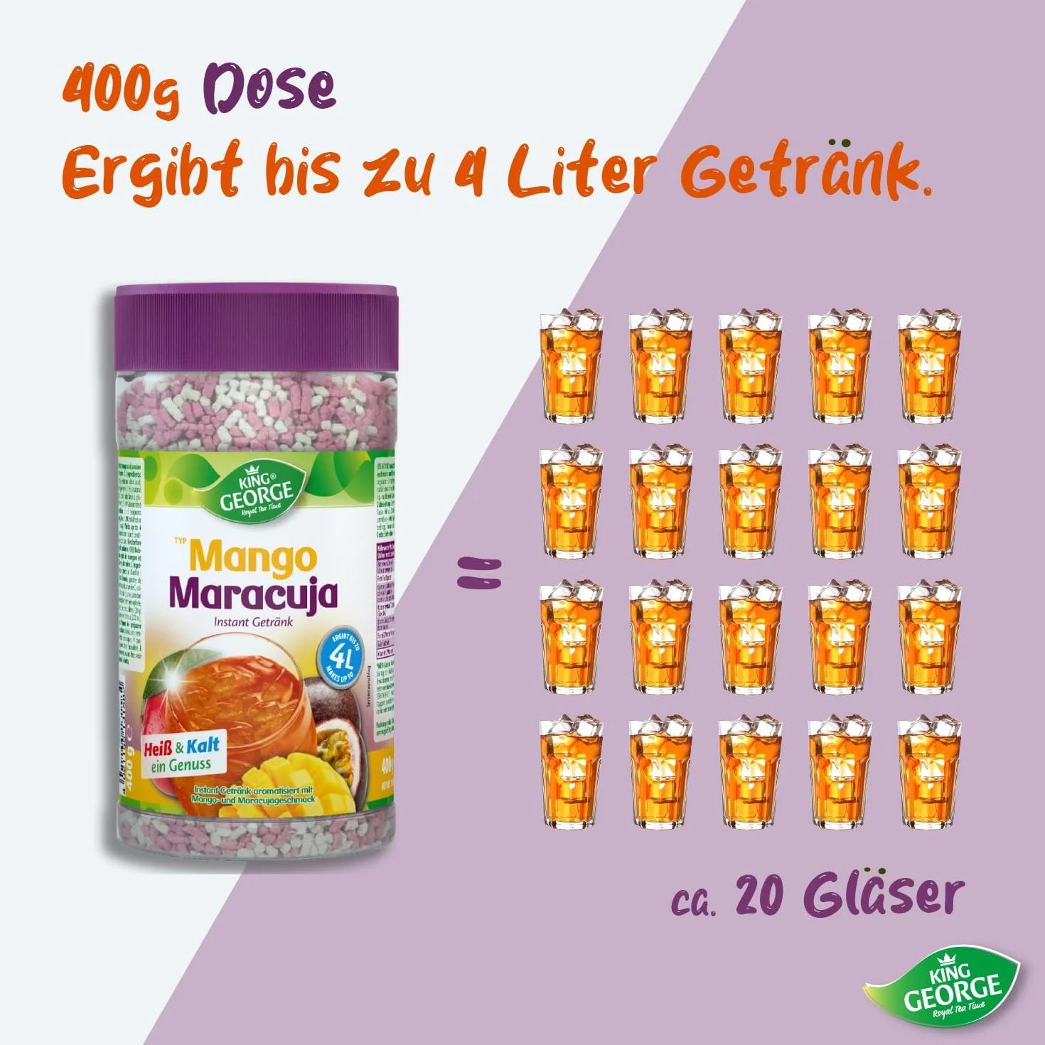 KING GEORGE Mango Maracuja 12 x 400 g Instant Ice Tea Mix Napój w proszku