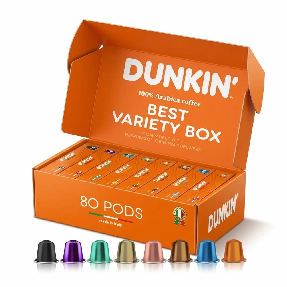 Kapsułki Kawy Dunkin’ Donuts 80 Kapsułek Zestaw 8 Smaków 100% Arabika Kompatybilne z Nespresso
