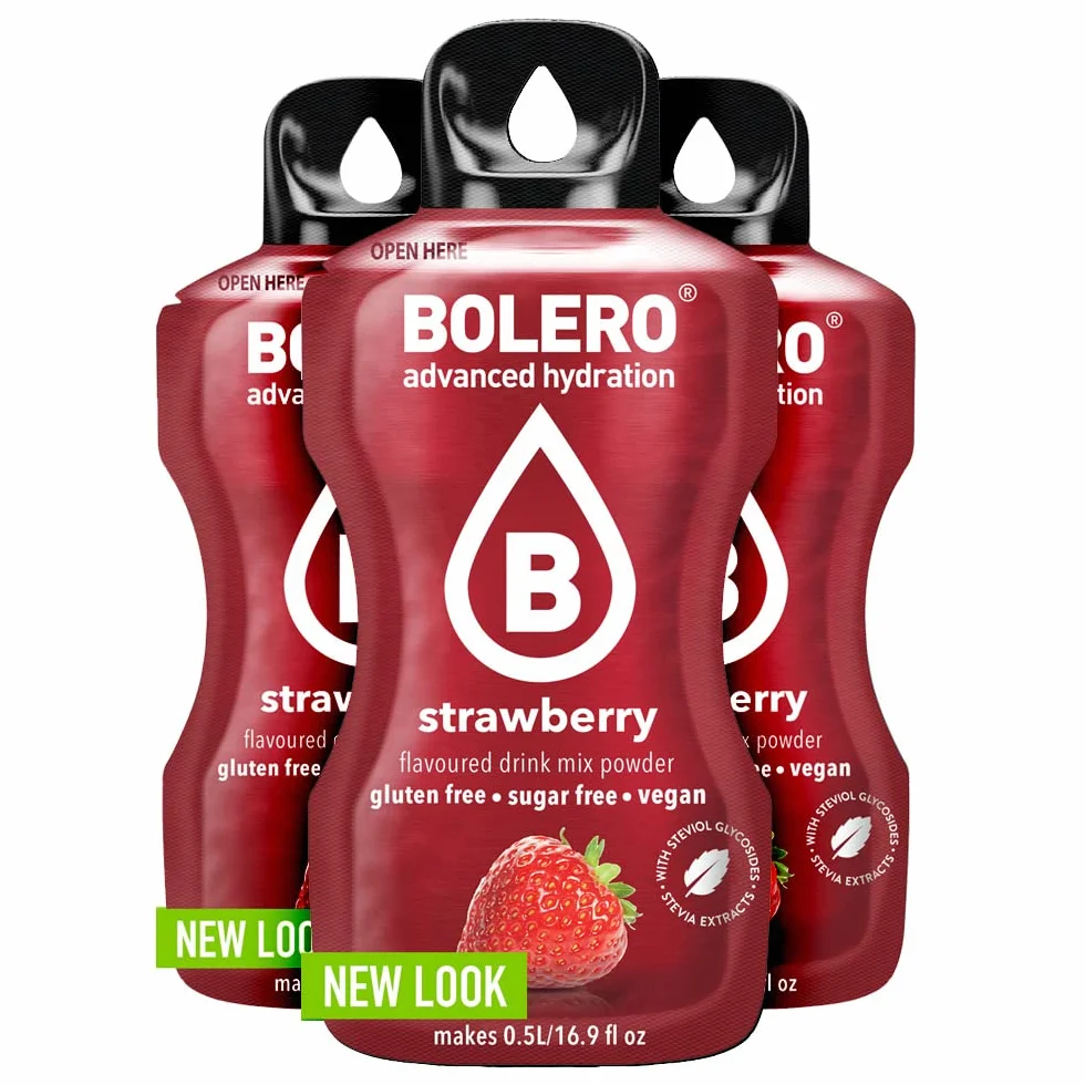 Bolero Drink 24 saszetki 3 g pałeczki owocowe rozpuszczalny proszek do świeżego napoju w wodzie, 72 g słodzony stewią (banan i truskawka)