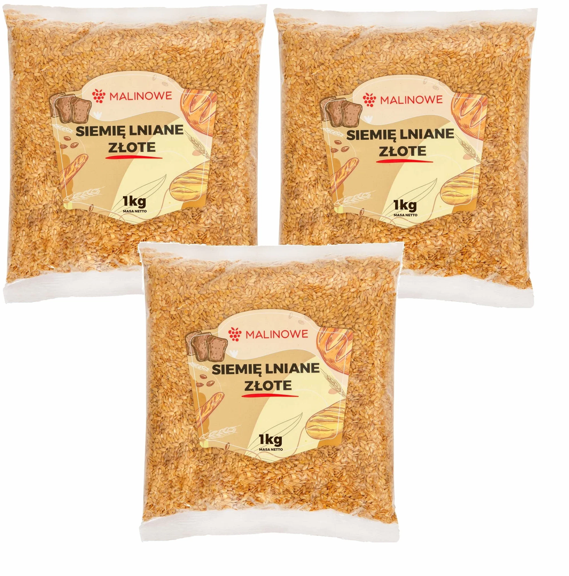 Malinowe SIEMIĘ LNIANE ZŁOTE 3x1kg Złociste Nasiona Naturalne