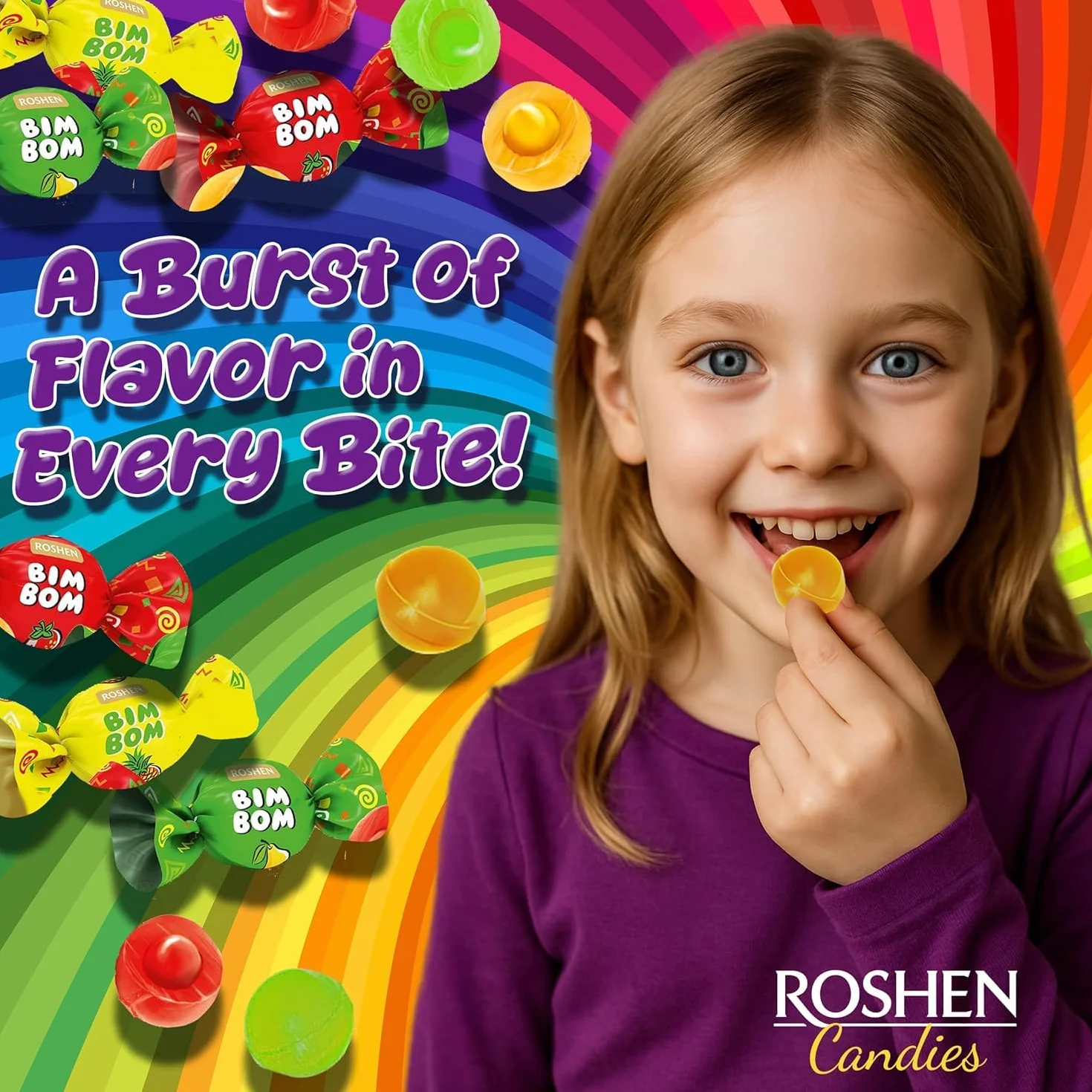 ROSHEN Cukierki Bim Bom karmelki twarde z płynnym owocowym nadzieniem 1kg