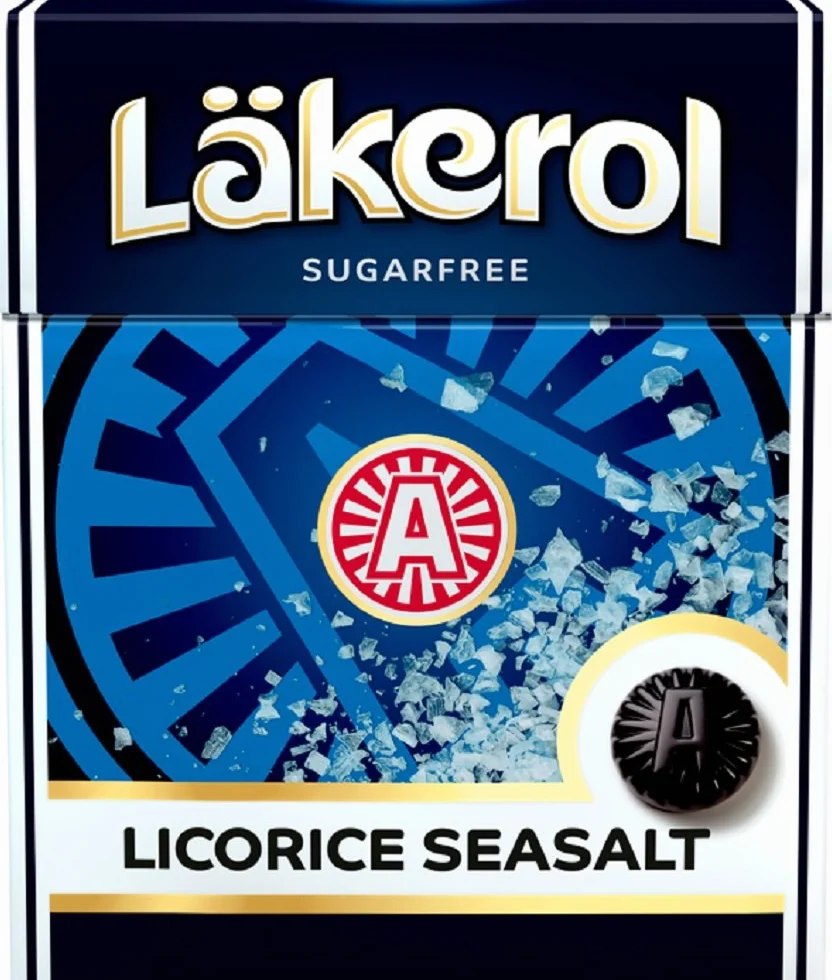 Läkerol Licorice Seasalt - Lakerol Lakritz sól morska - oryginalna szwedzka korzeń z drewna słodkiego, bez cukru, pudełko na pastylki, 25 g x 4 szt