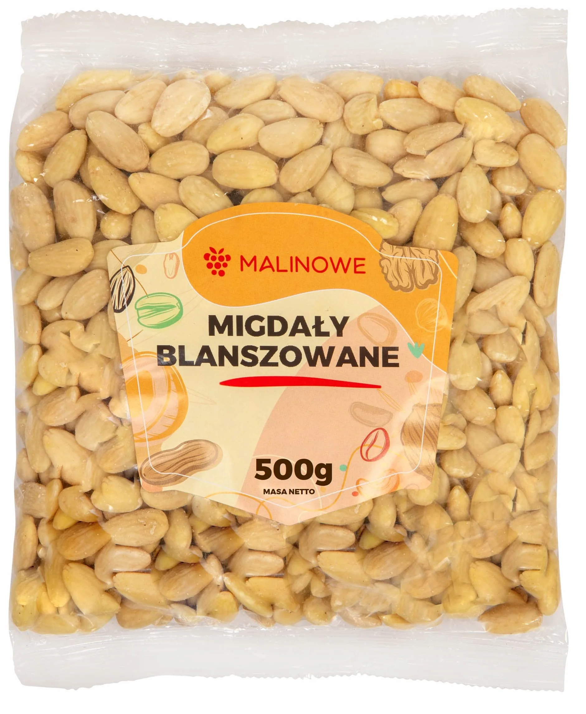 Malinowe MIGDAŁY BLANSZOWANE 500g Wysoka Jakość