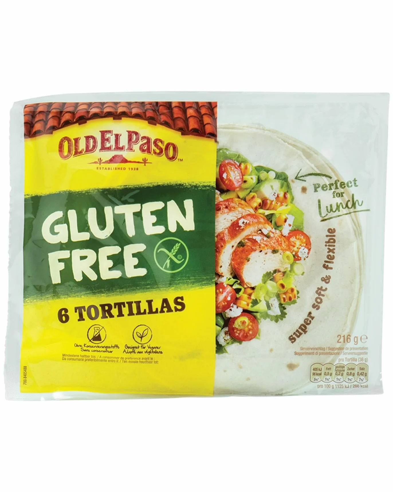 Old El Paso Tortille – bezglutenowe – meksykańskie okłady z tapioki, komosy ryżowej i kukurydzy – 1 x 216 g