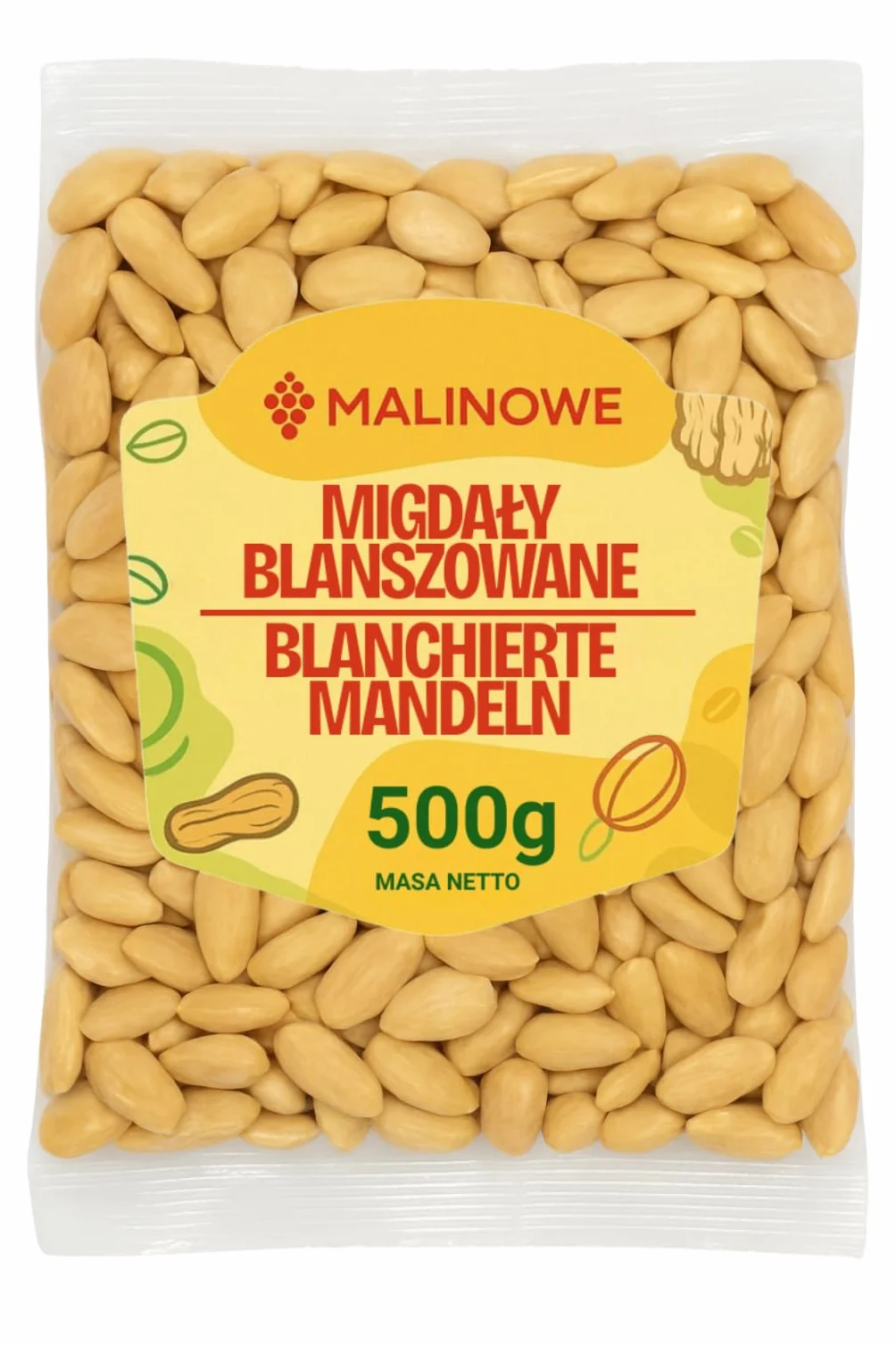 Malinowe MIGDAŁY BLANSZOWANE 500g Wysoka Jakość