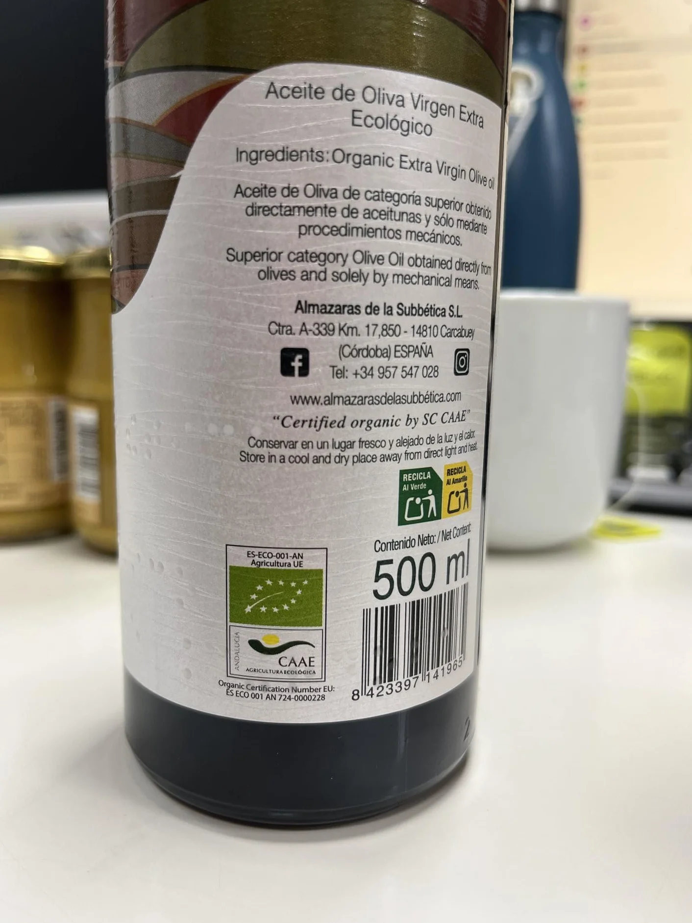Rincón de la Subbética Hiszpańska oliwa z oliwek Extra Virgin Hojiblanca 500 ml