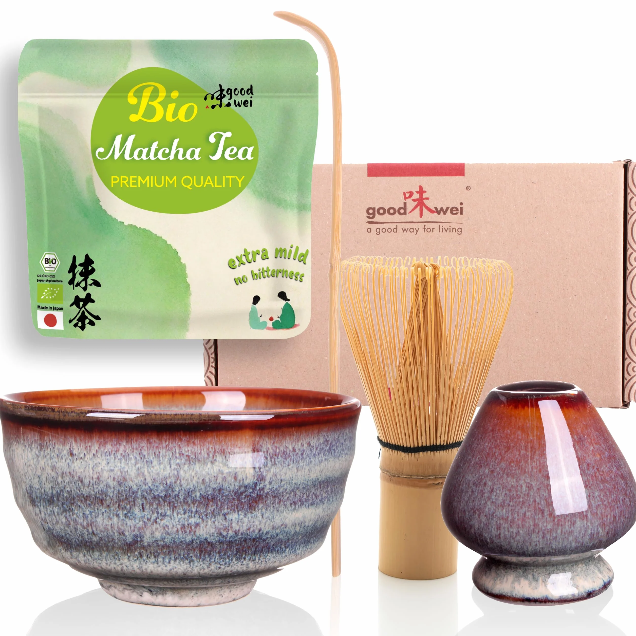 Goodwei BIO Matcha z Japonii zestaw do matchy ceramiczna miotła matcha uchwyt