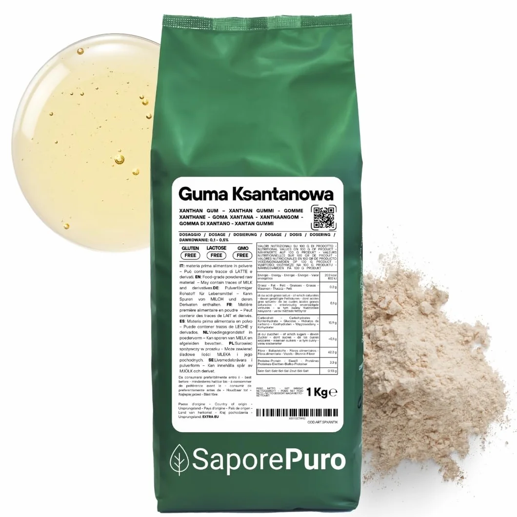 Saporepuro Guma ksantanowa 1 kg – stabilizator, środek wiążący, zagęszczający, idealnie nadaje się do przygotowywania żelów, lodów, słodyczy, kremów, sosów, bez glutenu