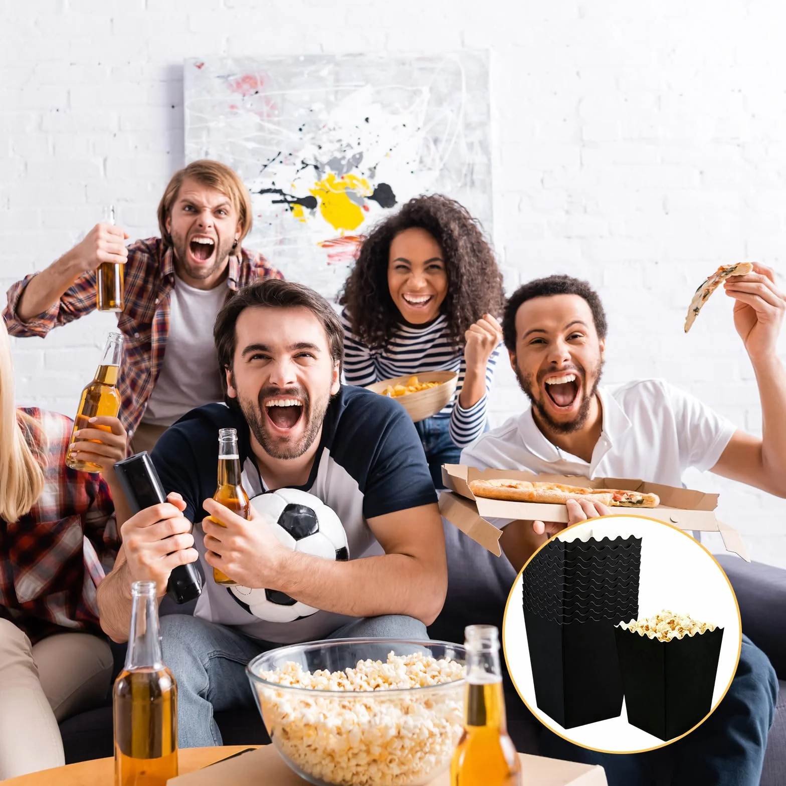 24 sztuki kartonowych pudełek na popcorn, czarne torebki na popcorn, małe pudełka na popcorn z papieru, kartonowe pudełka na przekąski, wiaderko, na imprezy, uroczystości rodzinne, do kina, na
