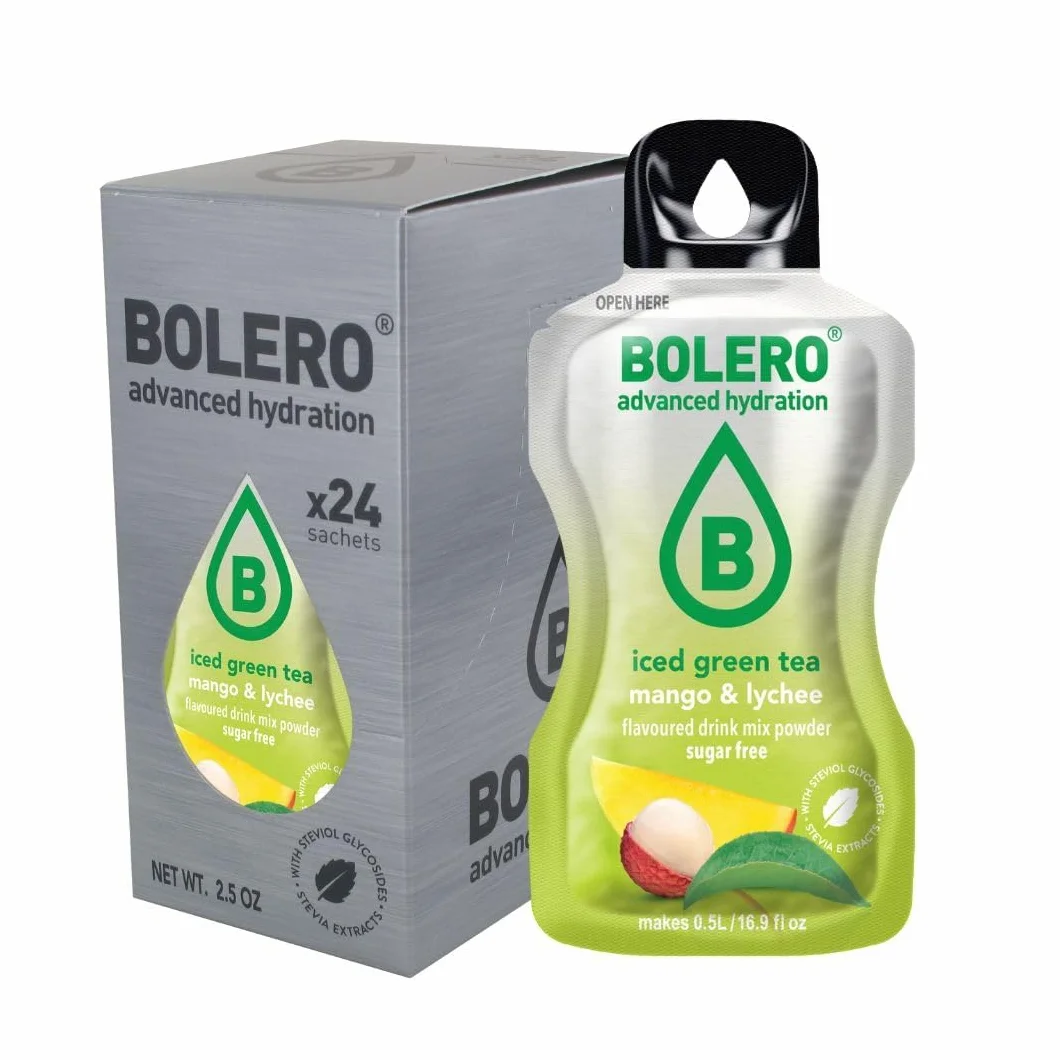 Bolero ICED GREEN TEA 24x3g | Saftpulver ohne Zucker, gesüßt mit Stevia + Vitamin C | geeignet für Kinder, Sportler und Diabetiker | glutenfrei und veganfreundlich (24x3g, MANGO & LYCHEE)