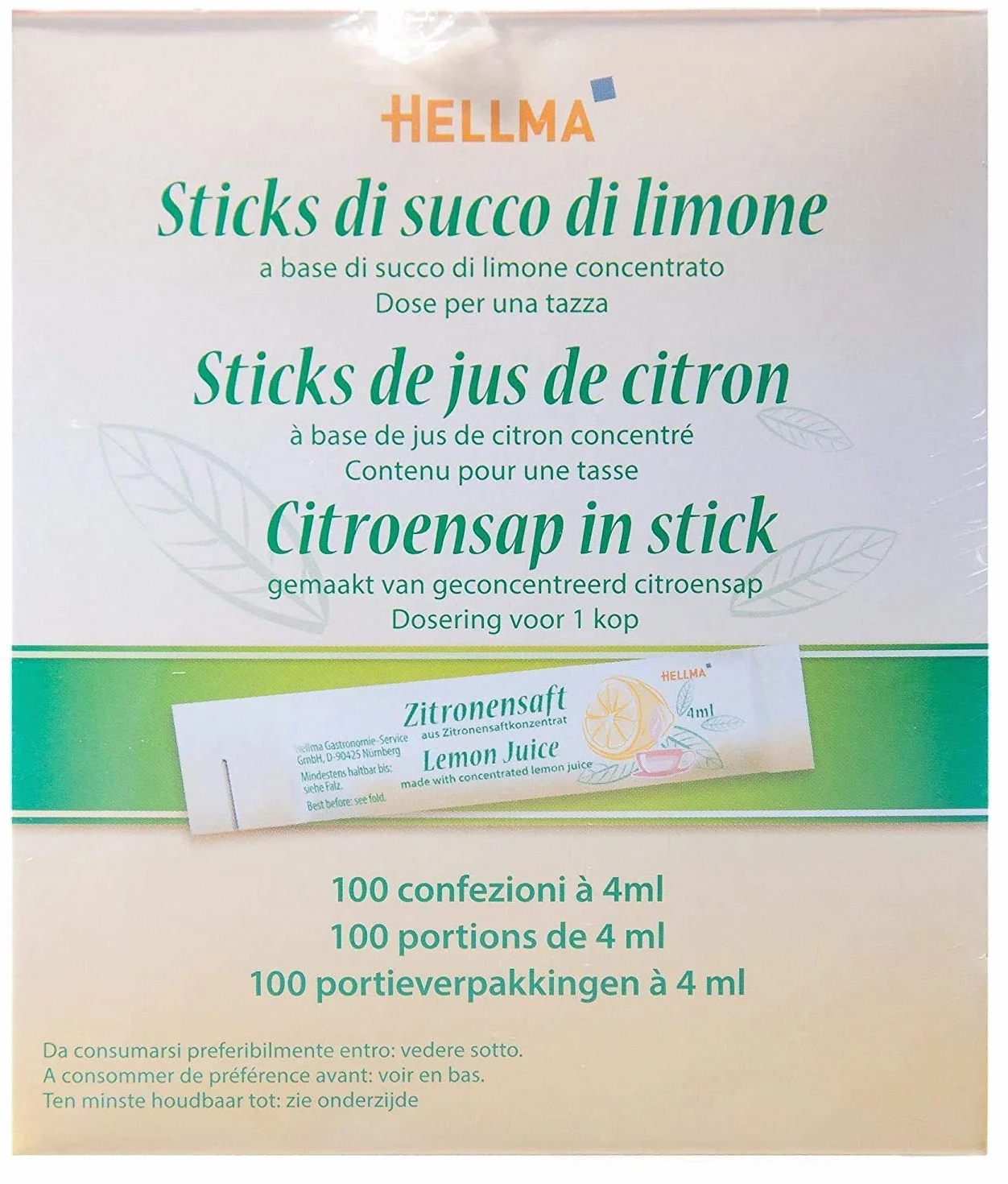 Hellma Koncentrat Sok z Cytryny w Saszetkach, Koncentrat Soku z Cytryny, Herbata, 100 Porcji po 4 ml